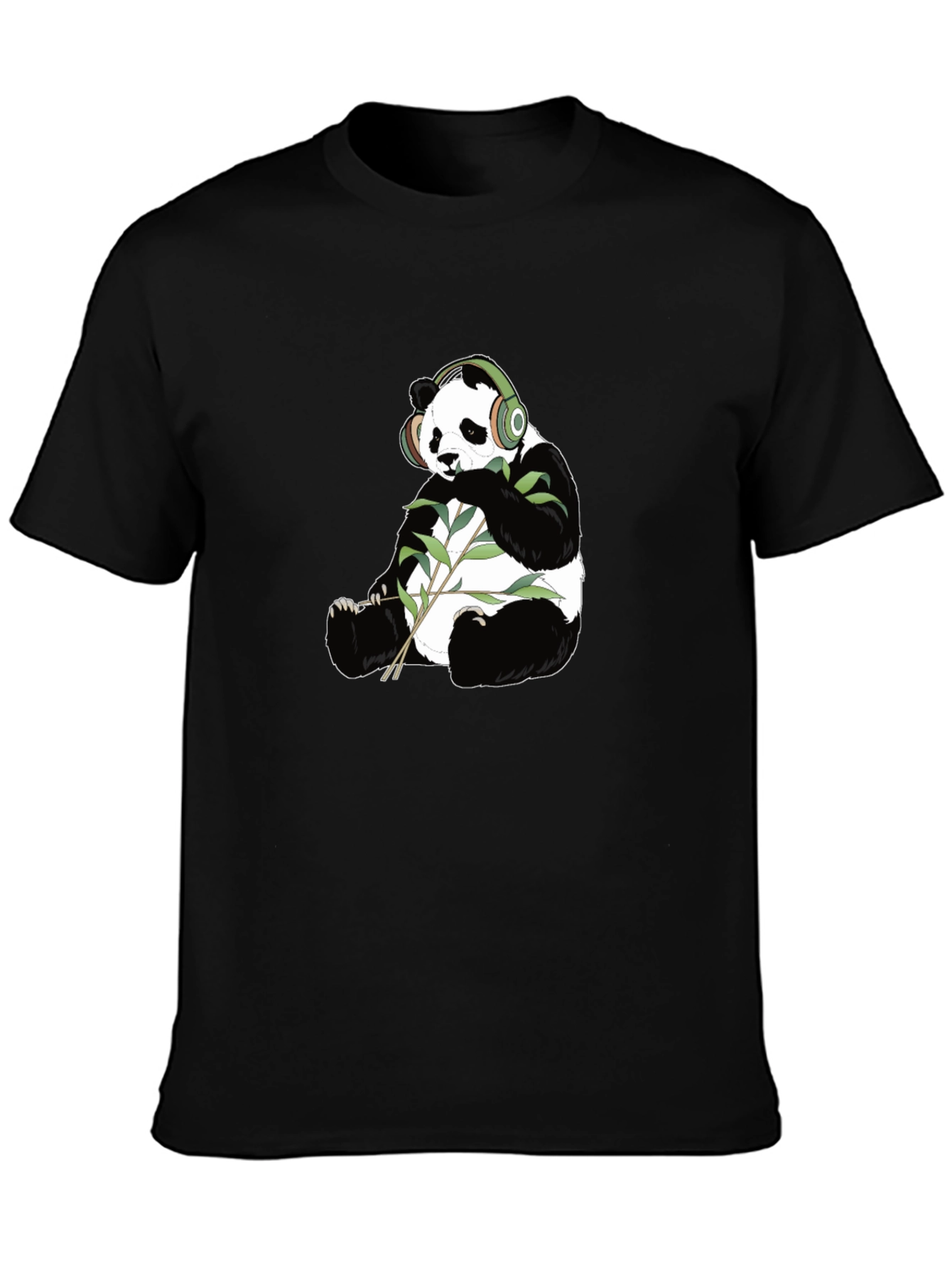 Panda with Headphones Graphic Tee - Black Cotton