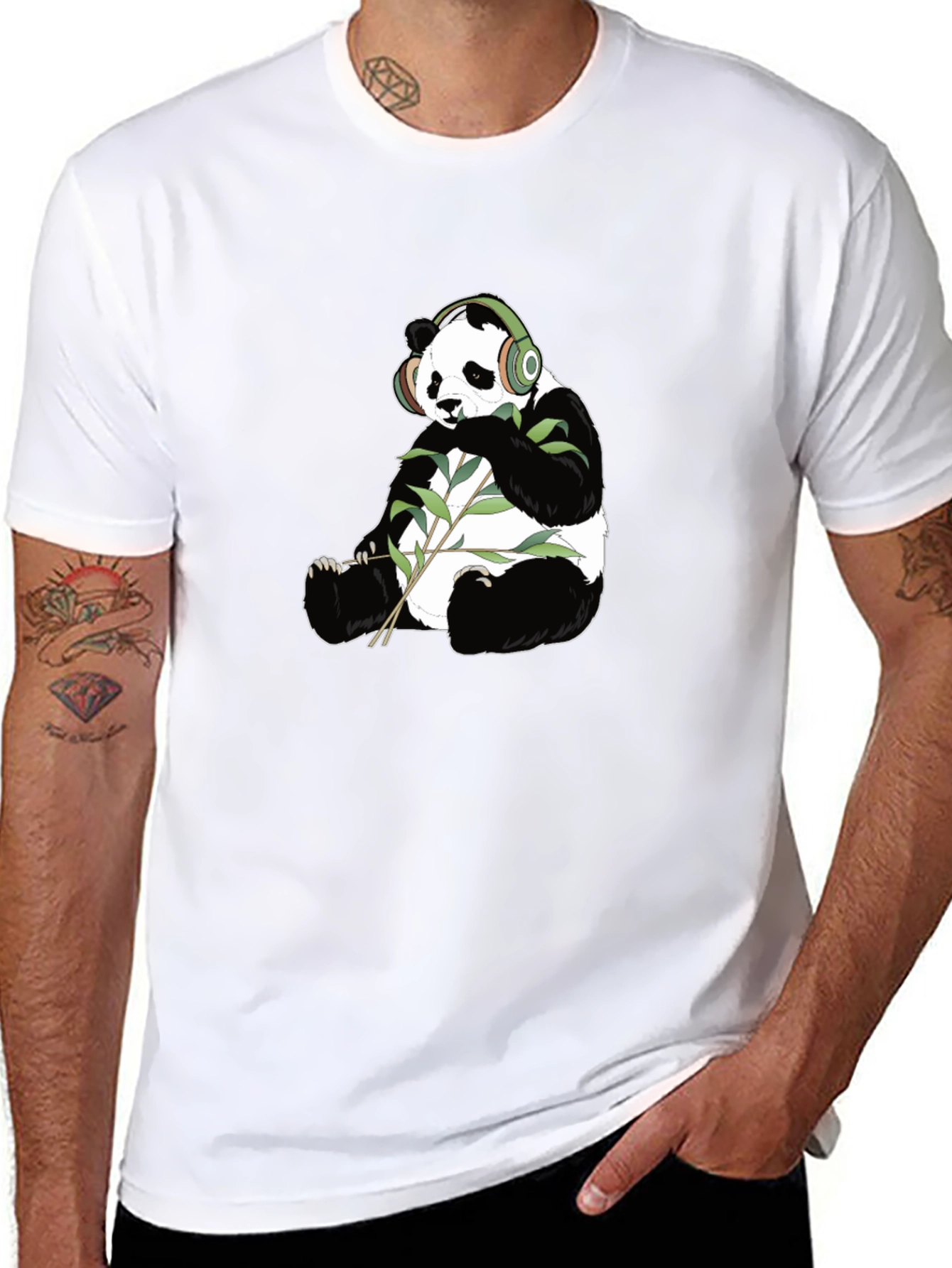 Panda with Headphones Graphic Tee - Black Cotton