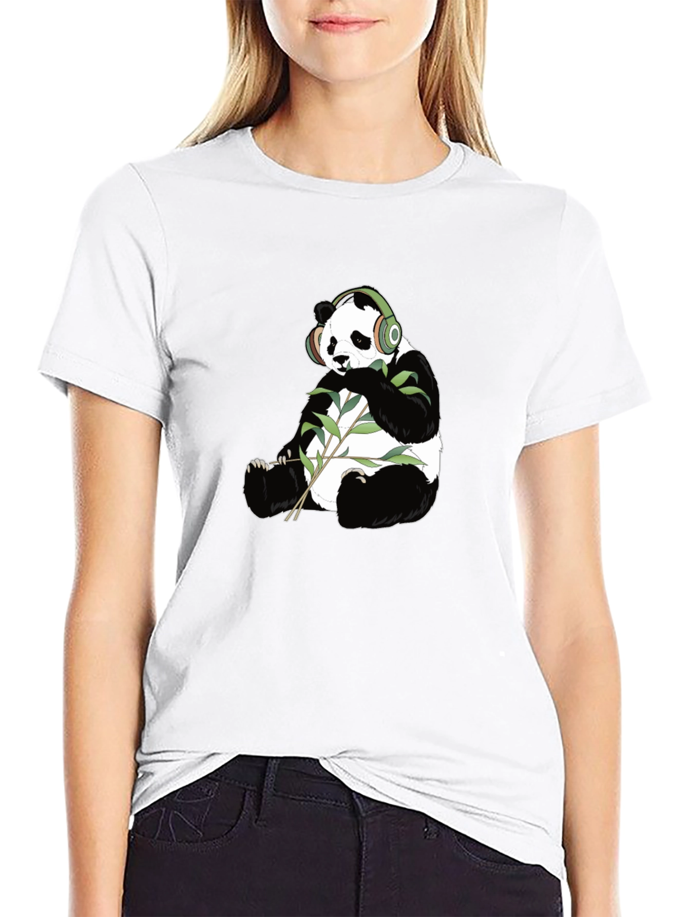 Panda with Headphones Graphic Tee - Black Cotton