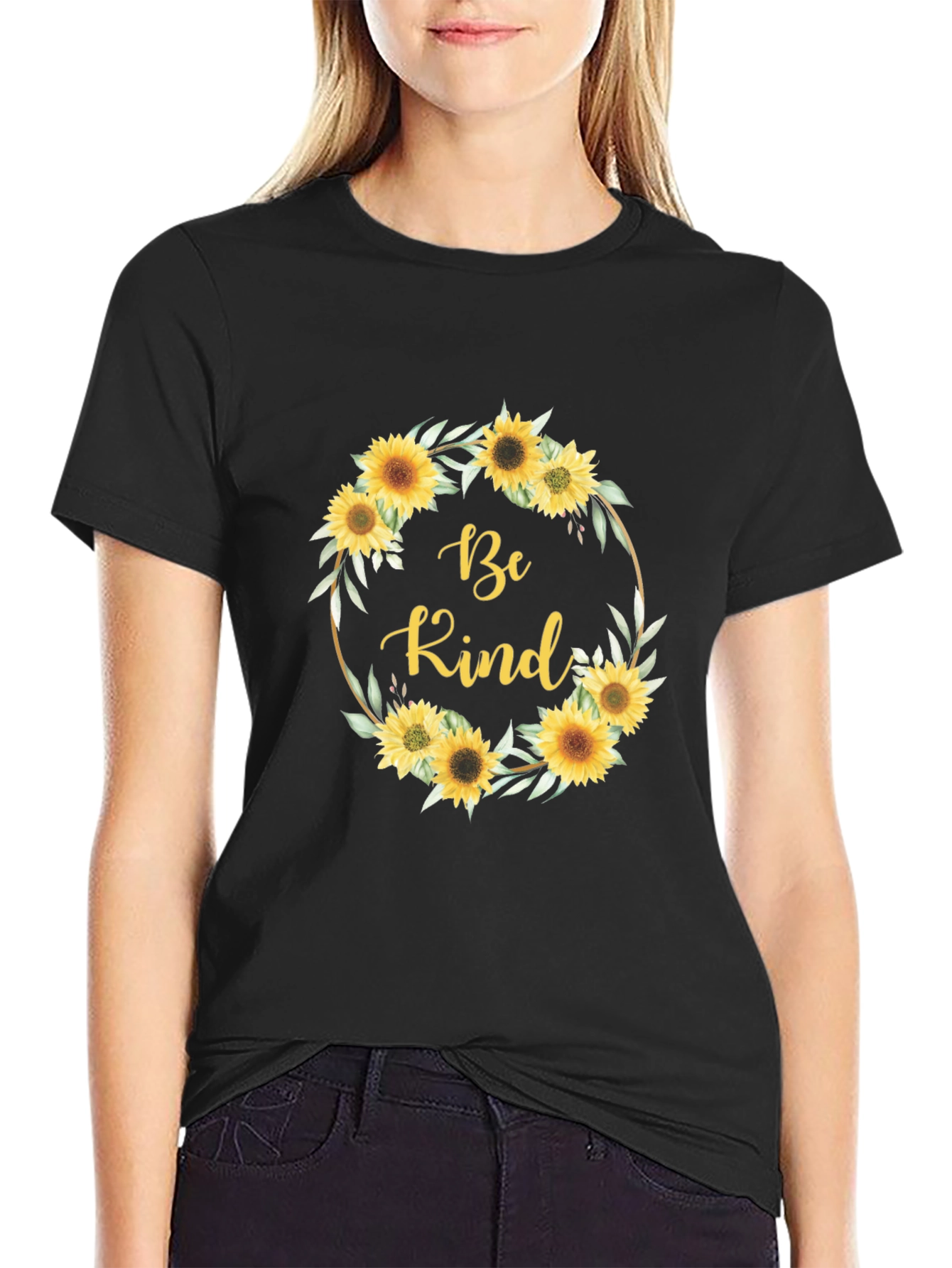 Be Kind Sunflower Wreath Graphic T-Shirt