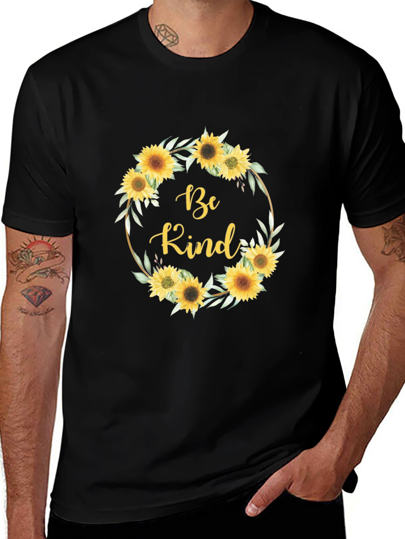 Be Kind Sunflower Wreath Graphic T-Shirt