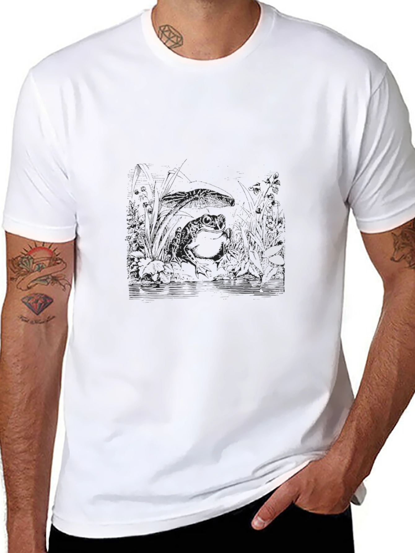 Mens Black Graphic Print Crew Neck T-Shirt