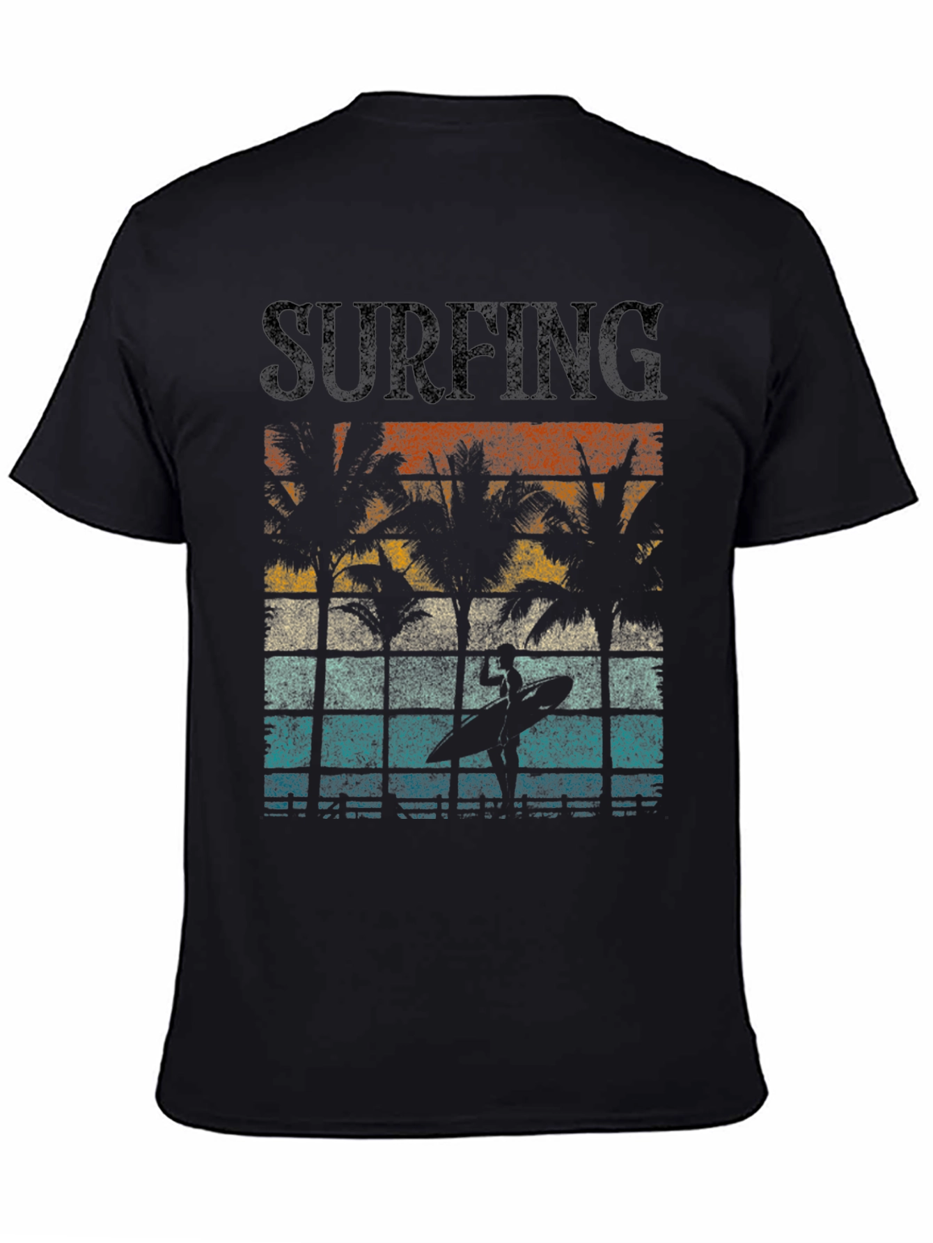 Retro Surfing Tee - Palm Tree Sunset Design