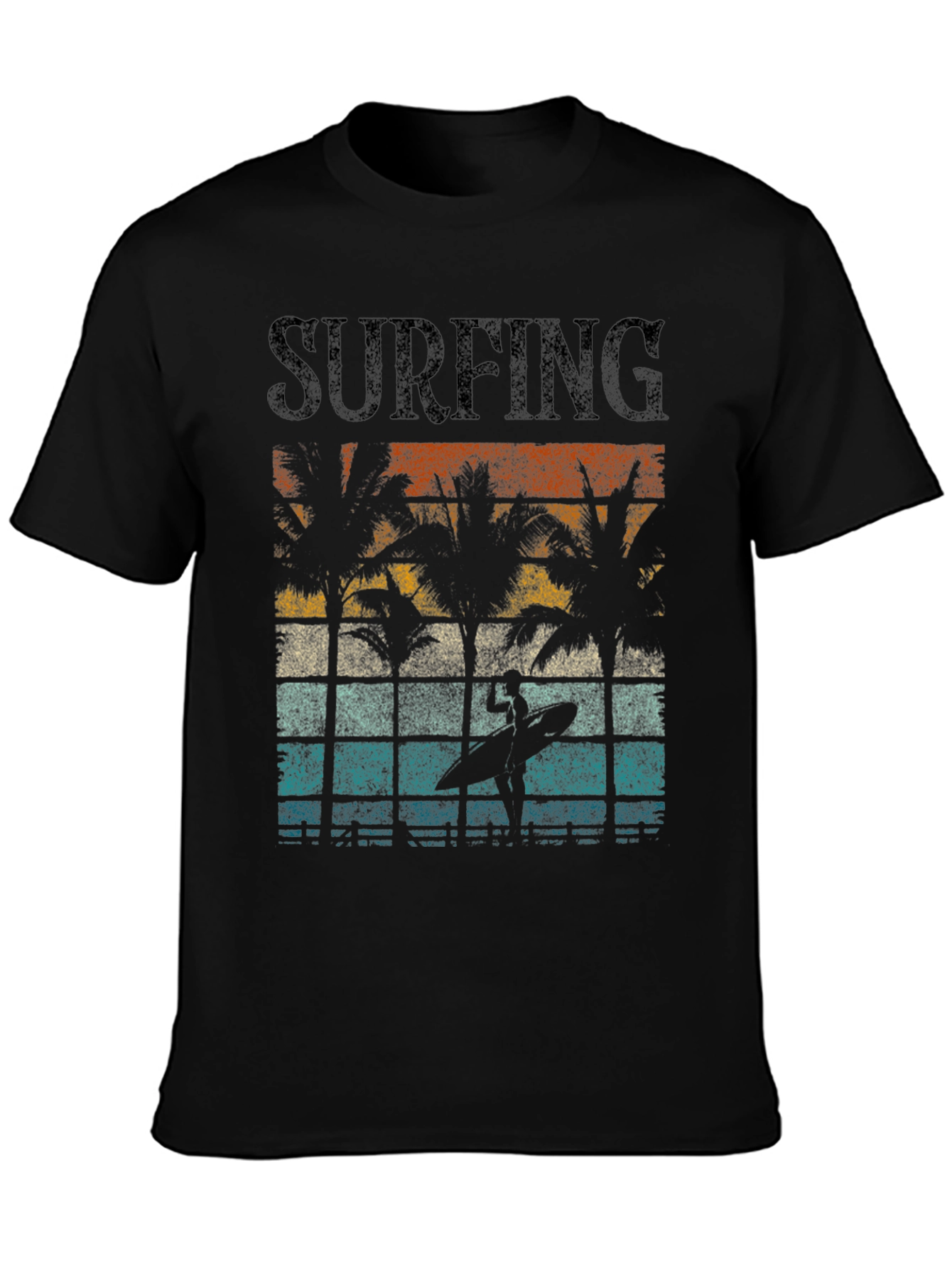 Retro Surfing Tee - Palm Tree Sunset Design