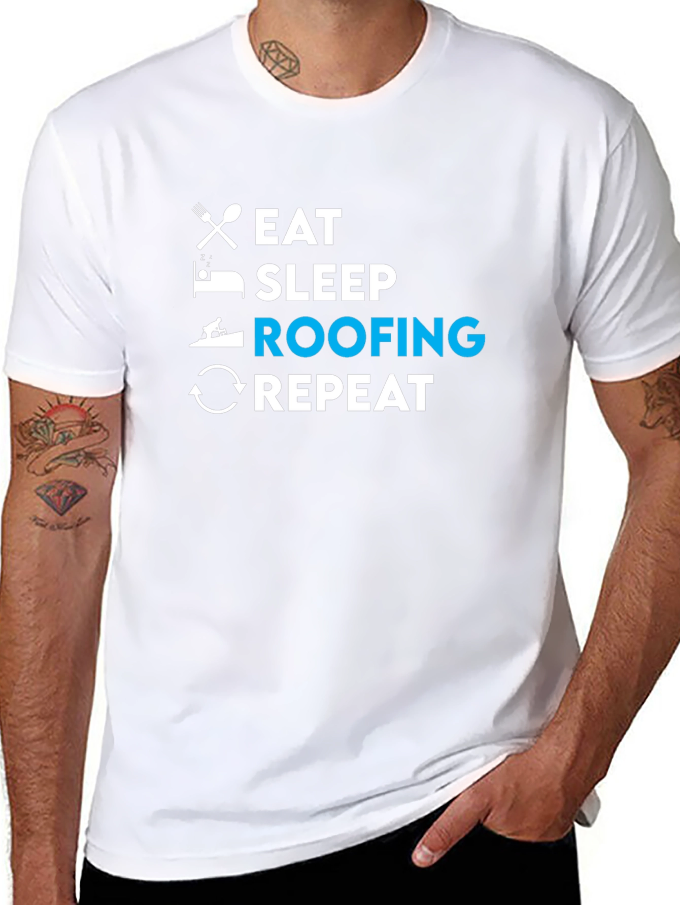 Eat Sleep Roofing Repeat T-Shirt - Black