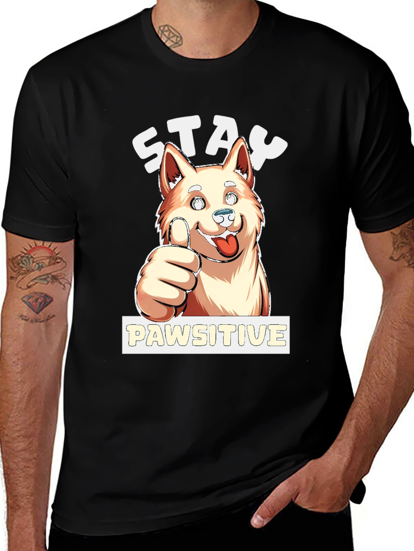 Stay Pawsitive Dog Graphic T-Shirt