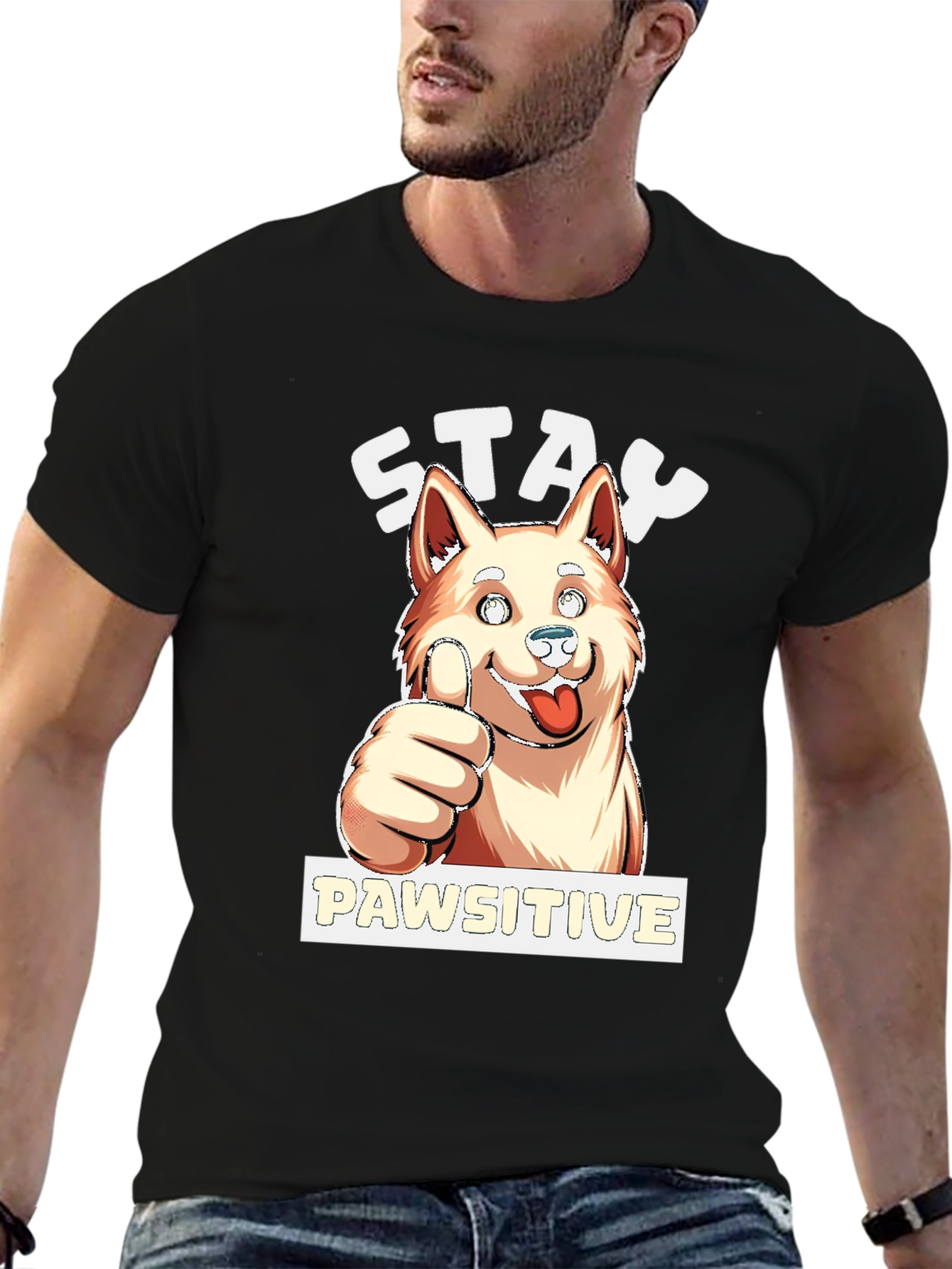 Stay Pawsitive Dog Graphic T-Shirt