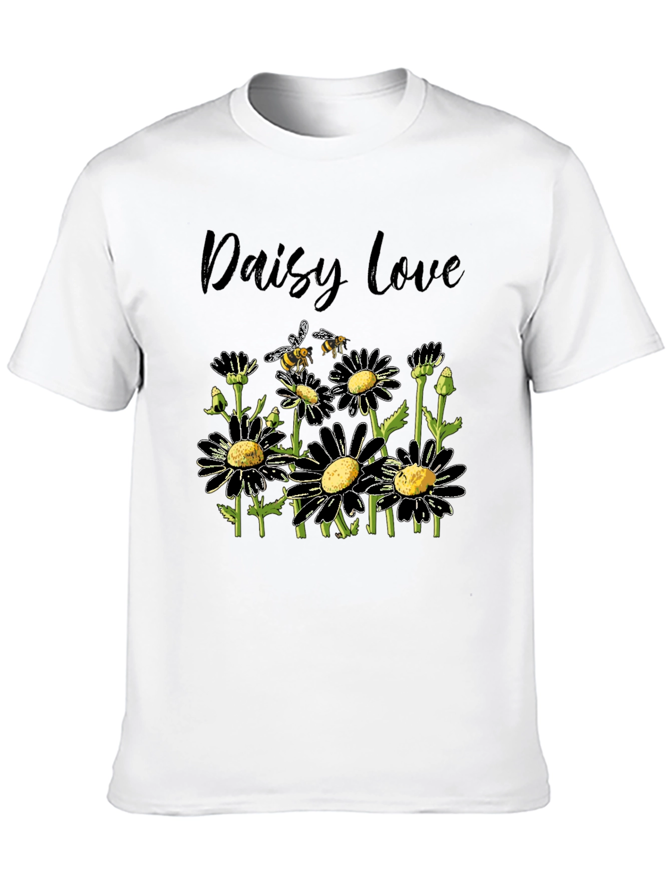 Daisy Love Black T-Shirt with Bee Graphic