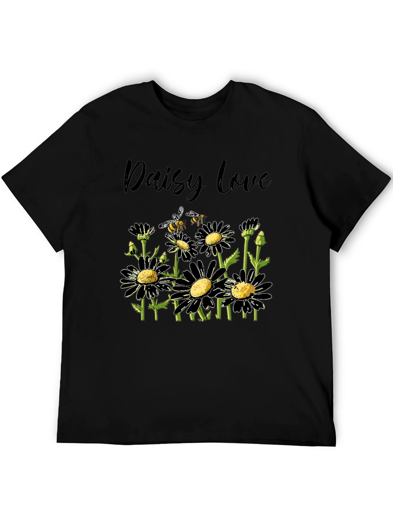 Daisy Love Black T-Shirt with Bee Graphic