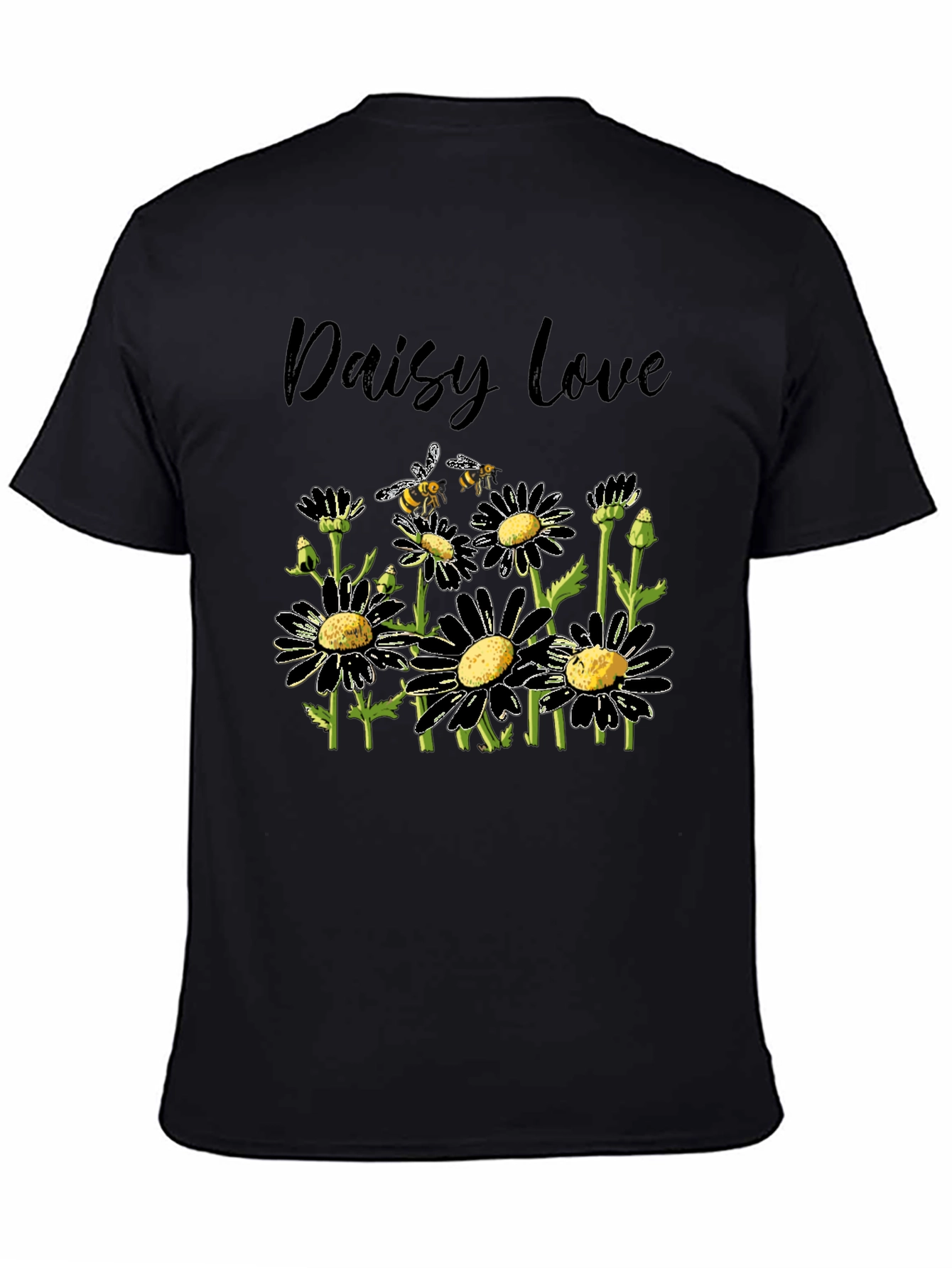 Daisy Love Black T-Shirt with Bee Graphic