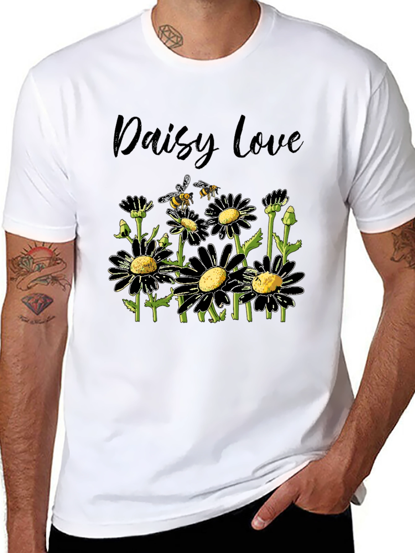 Daisy Love Black T-Shirt with Bee Graphic
