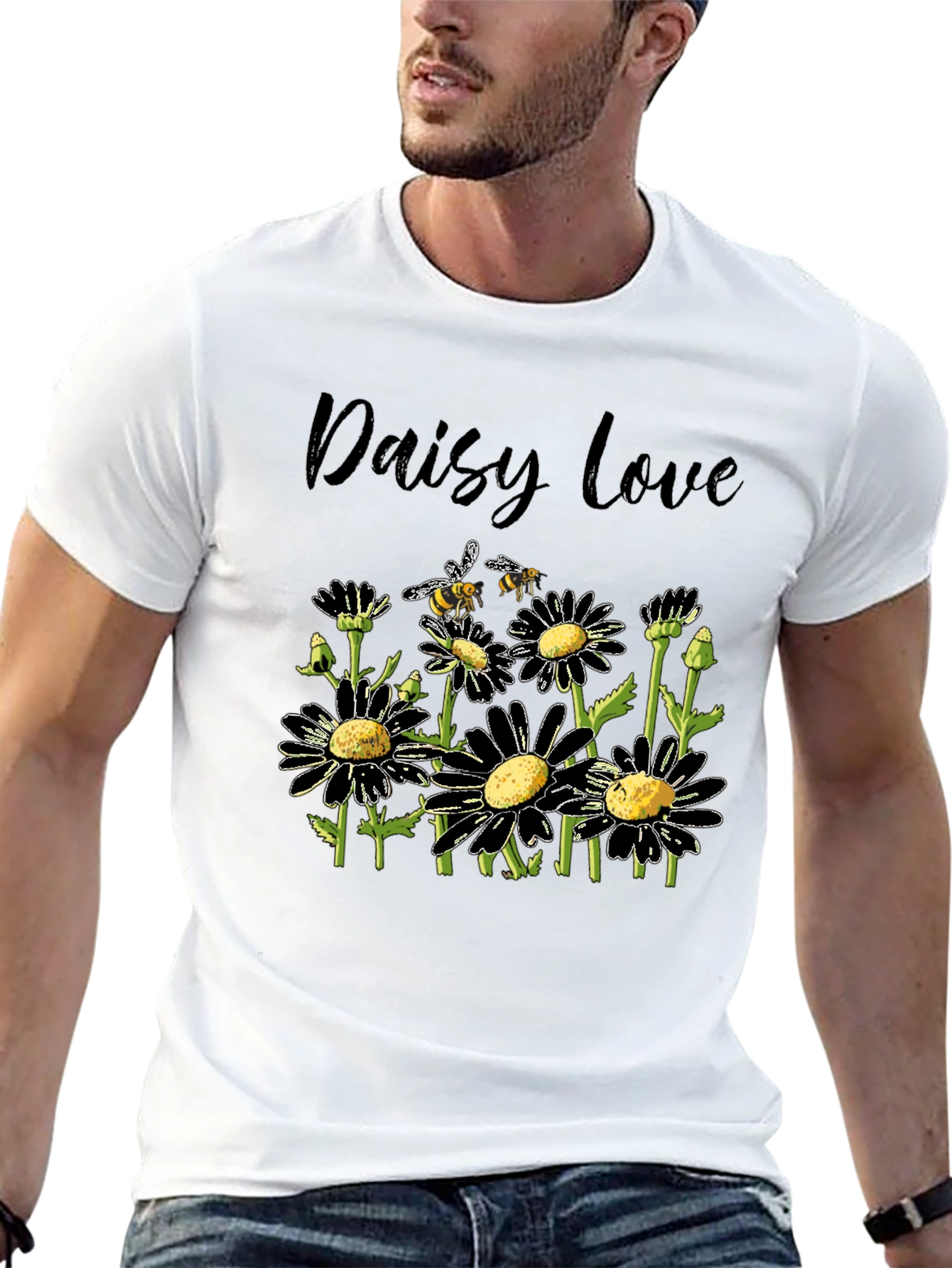 Daisy Love Black T-Shirt with Bee Graphic