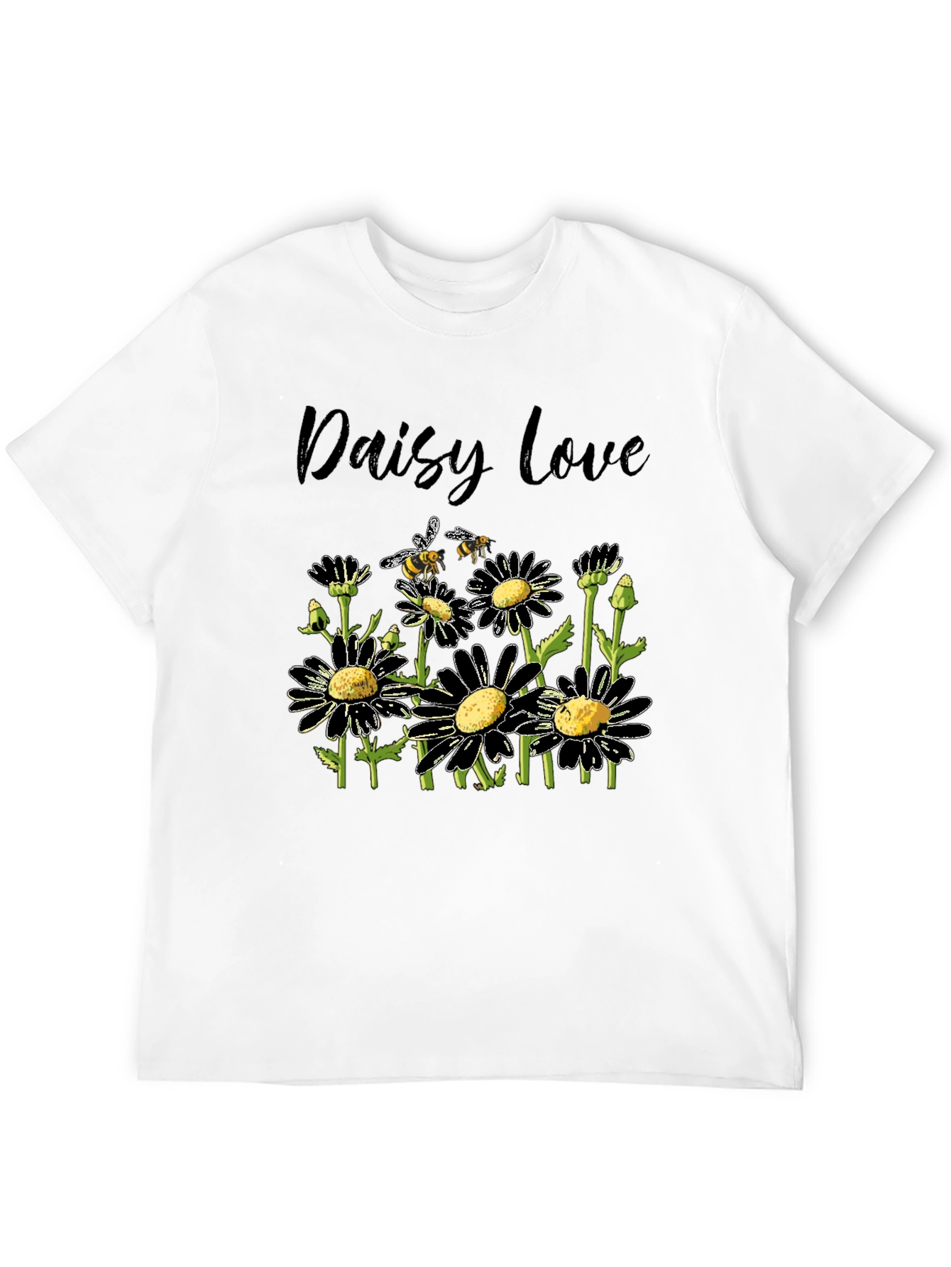Daisy Love Black T-Shirt with Bee Graphic