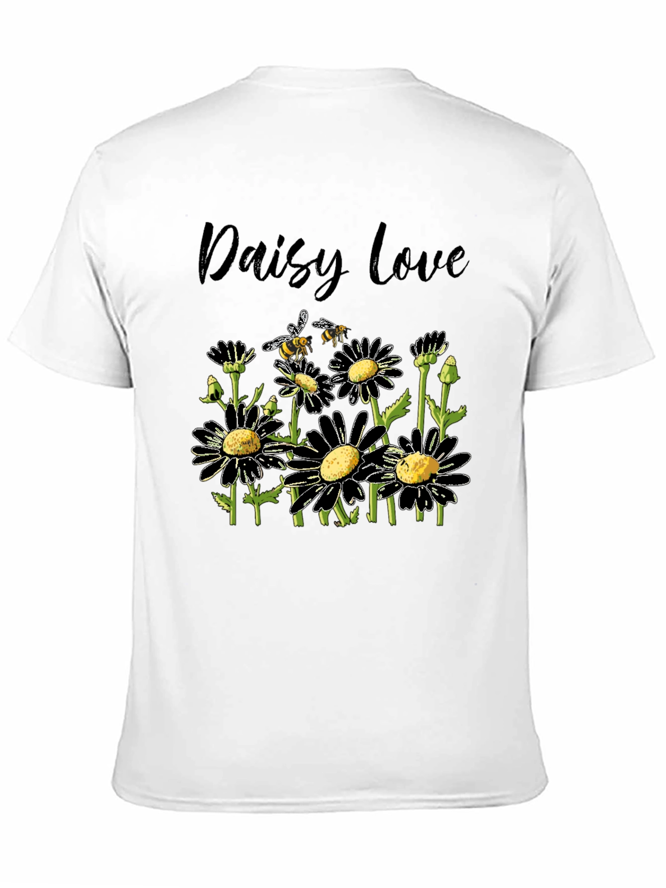 Daisy Love Black T-Shirt with Bee Graphic