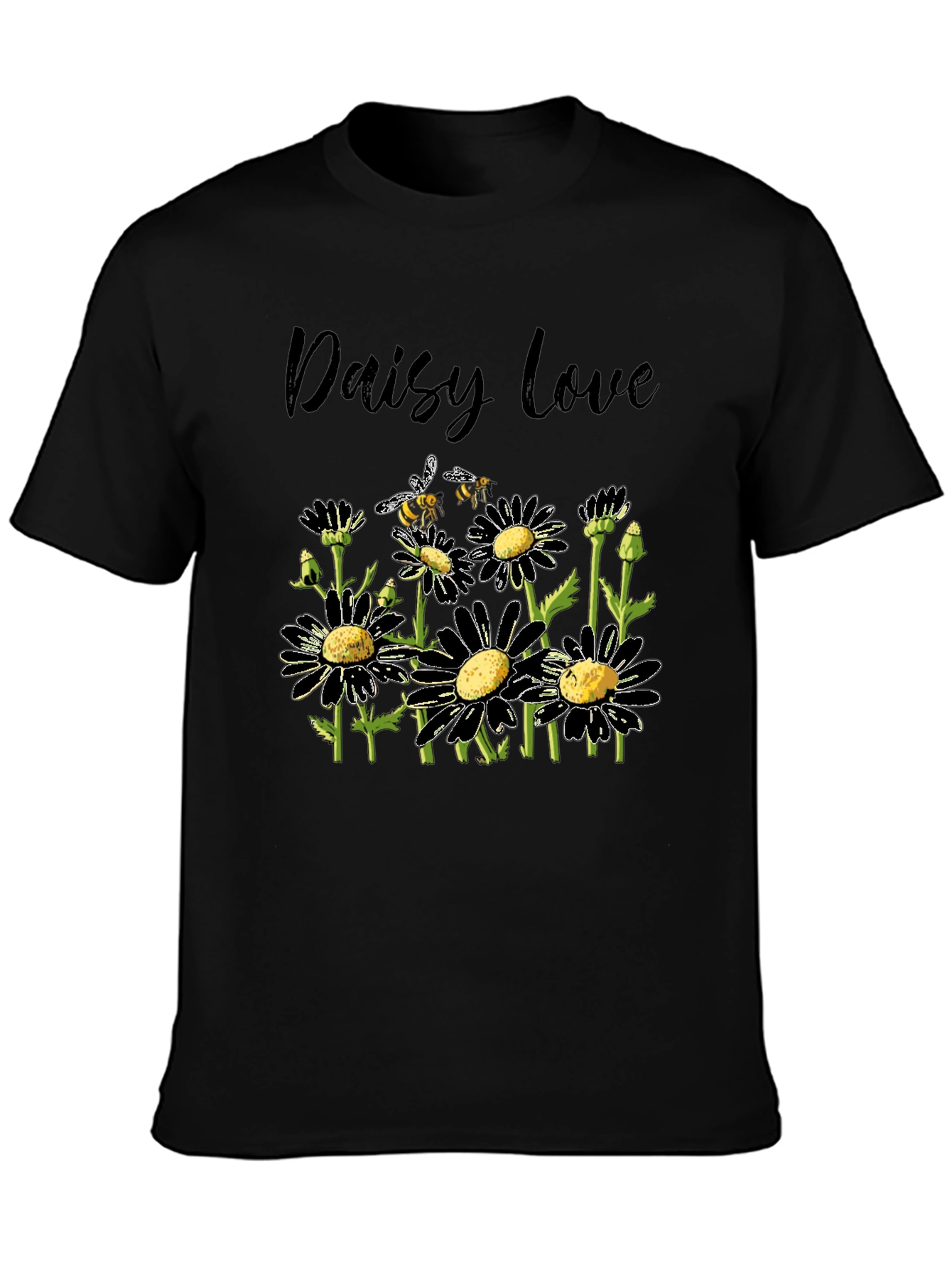 Daisy Love Black T-Shirt with Bee Graphic