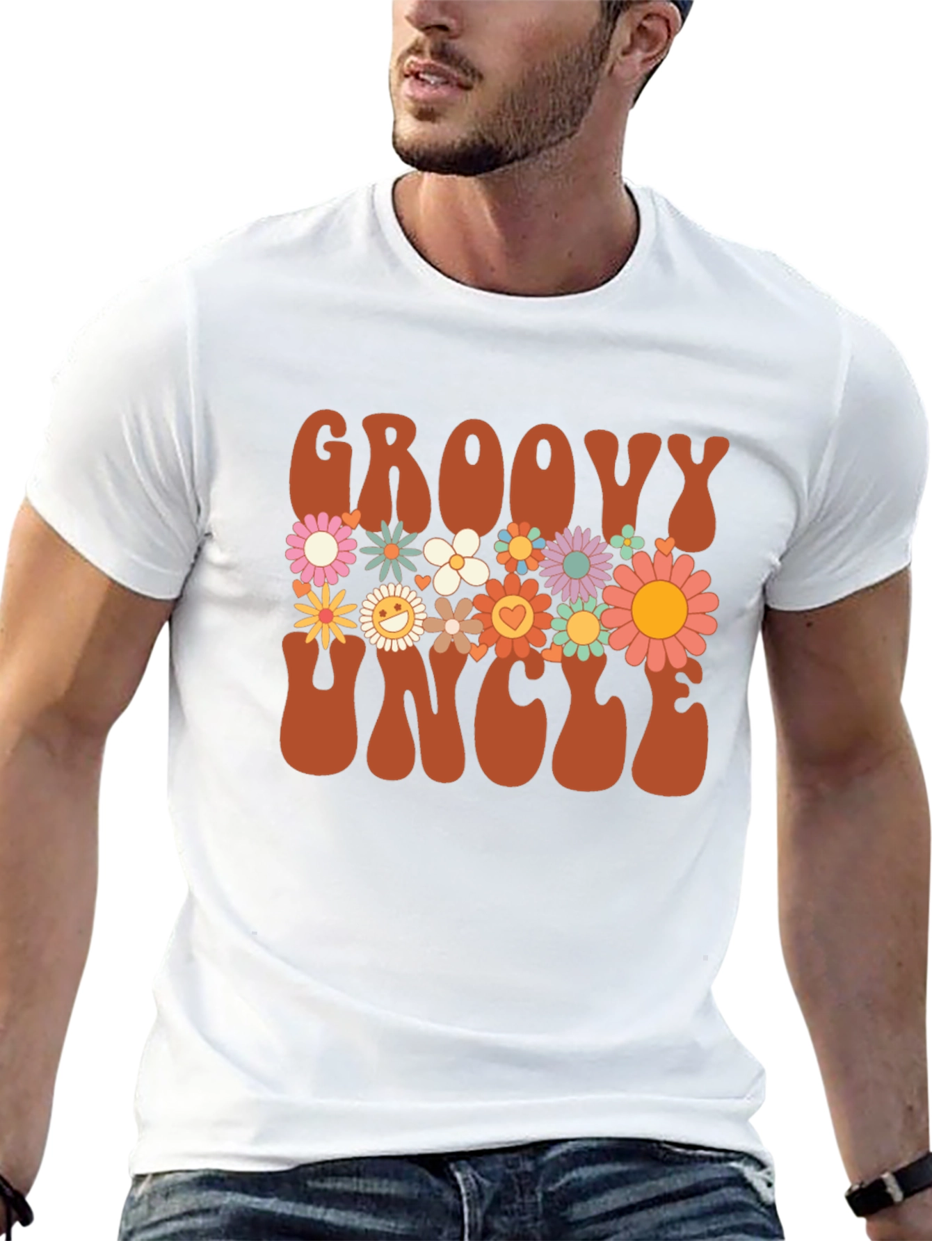 Groovy Uncle Graphic Tee - Retro Floral Design