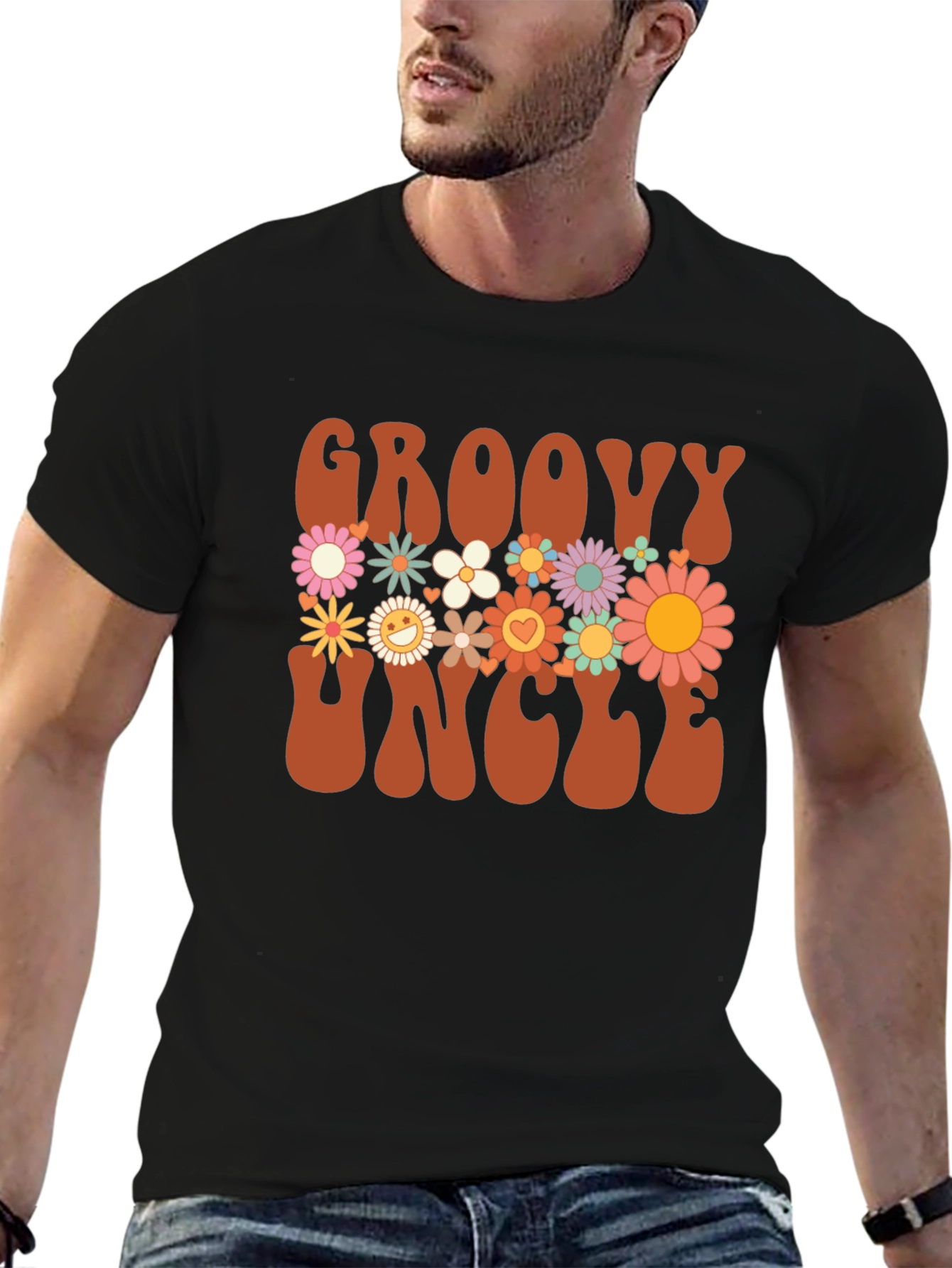 Groovy Uncle Graphic Tee - Retro Floral Design