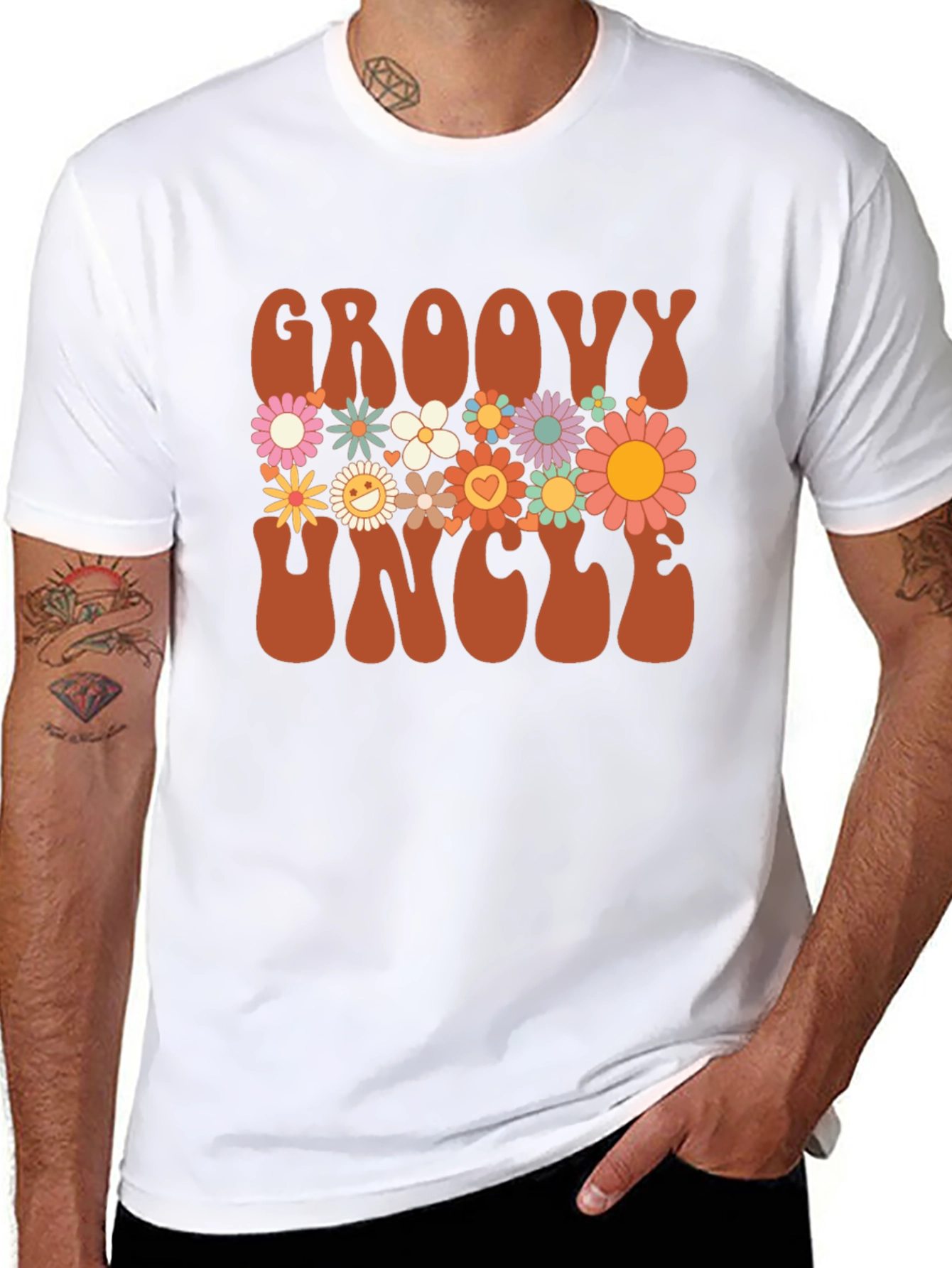 Groovy Uncle Graphic Tee - Retro Floral Design
