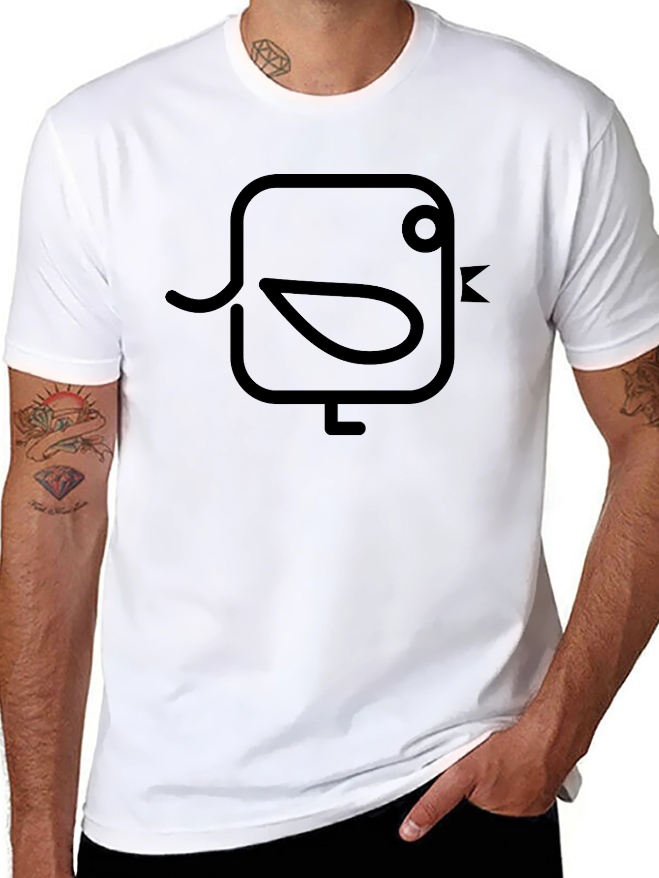 Modern Bird Graphic Black T-Shirt