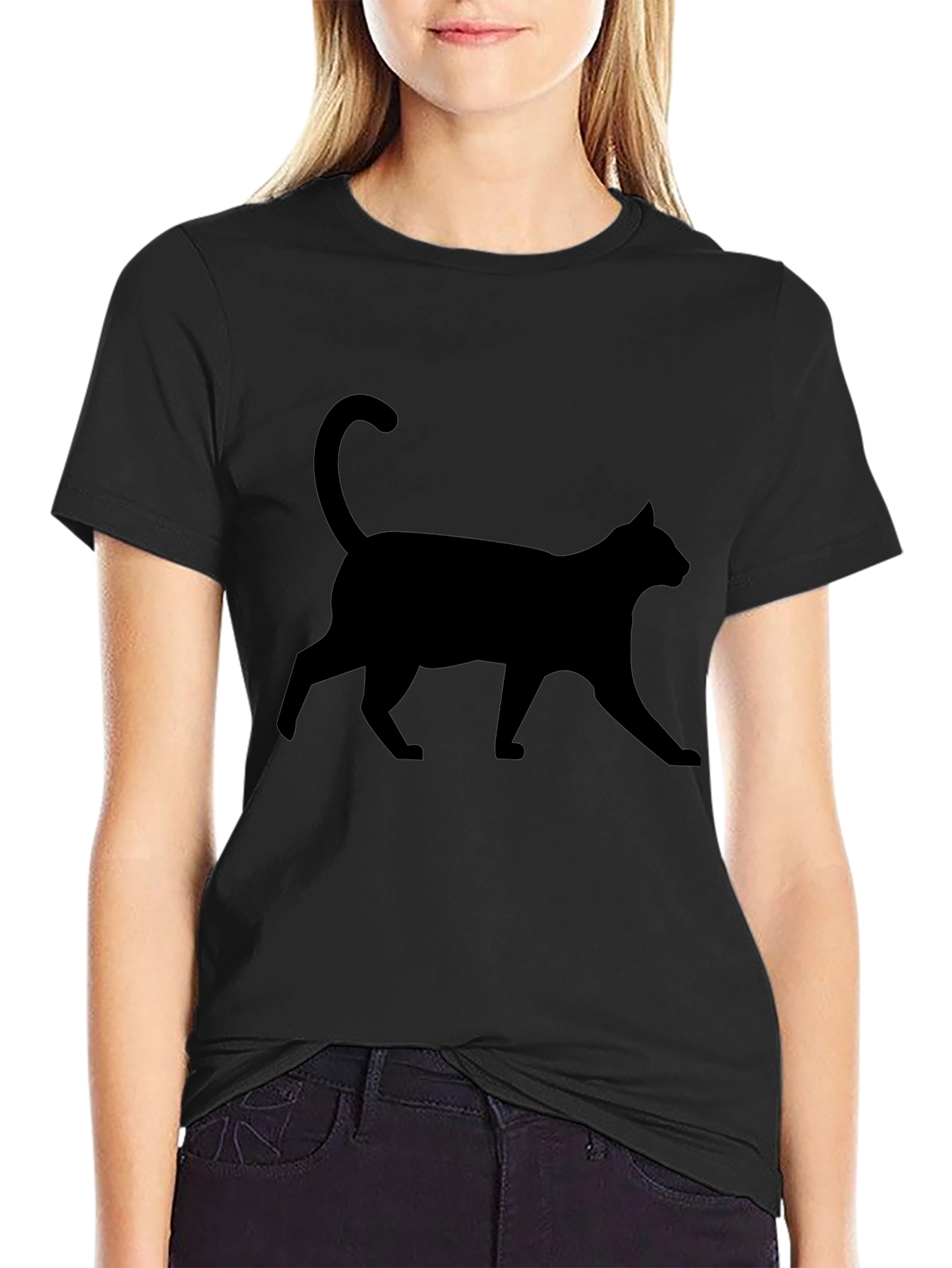 Black Cat Silhouette Graphic T-Shirt