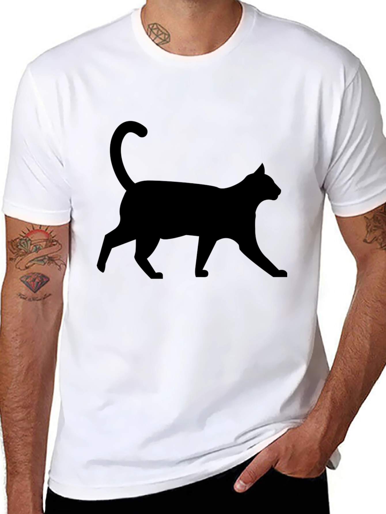 Black Cat Silhouette Graphic T-Shirt