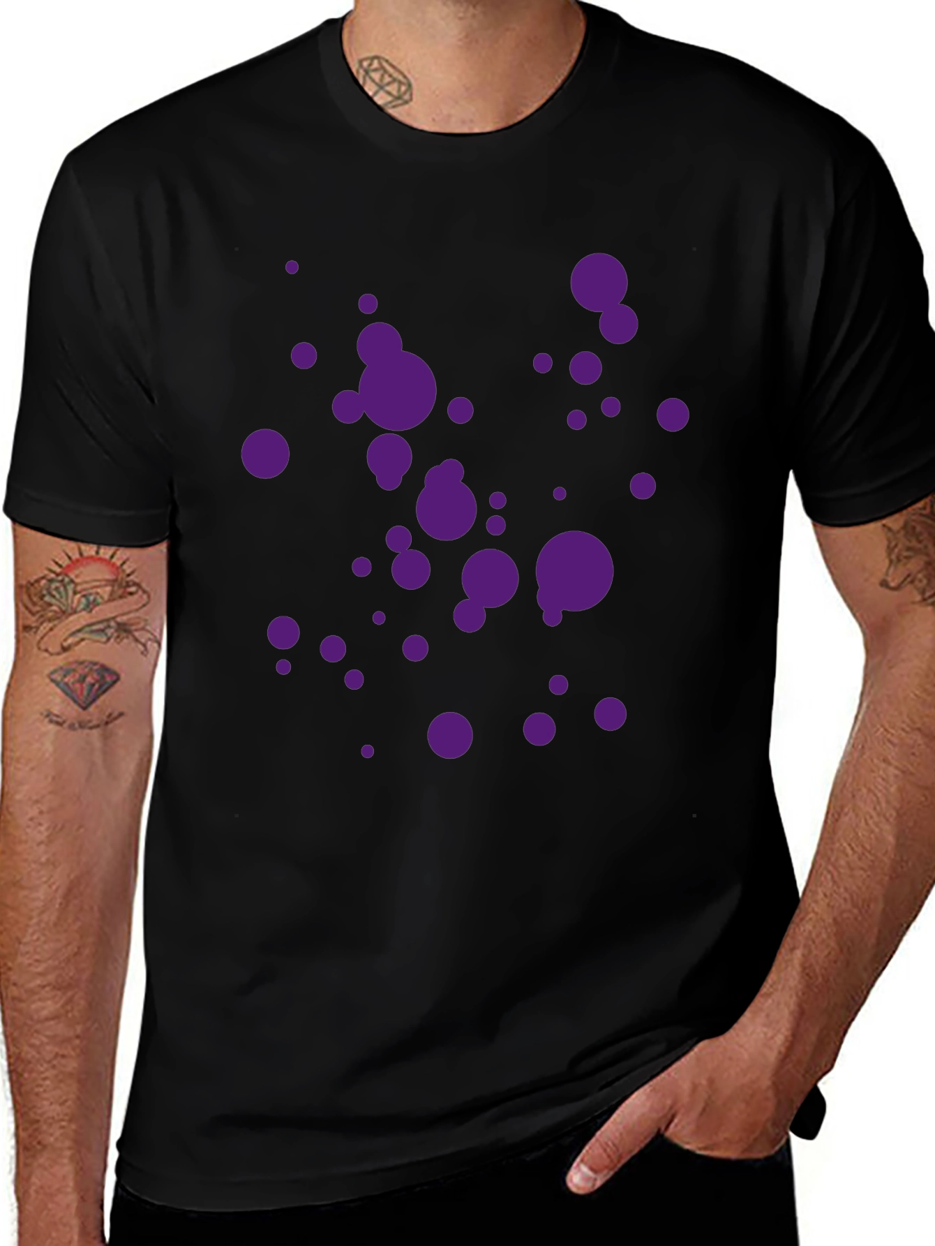 Black T-Shirt with Purple Splatter Design