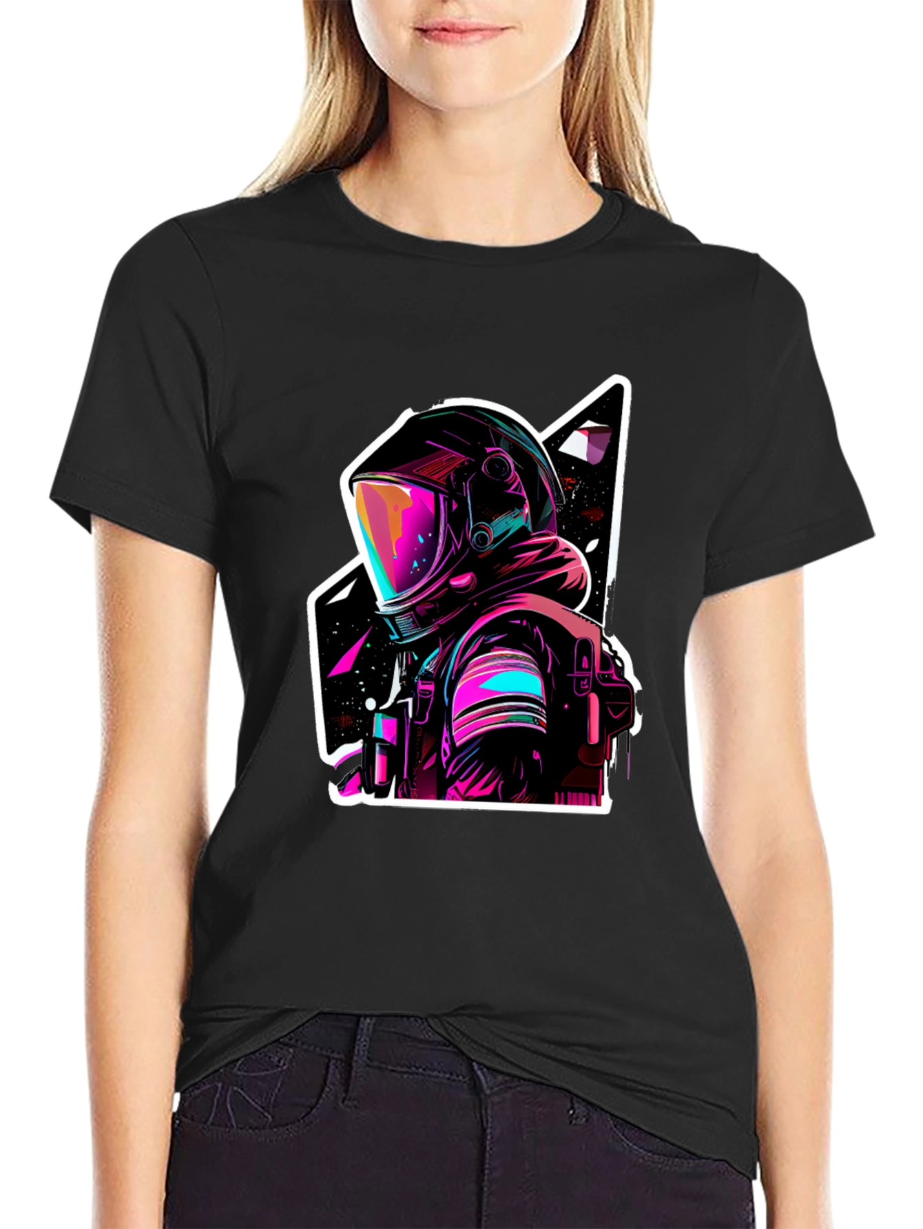 Neon Astronaut Graphic Black T-Shirt