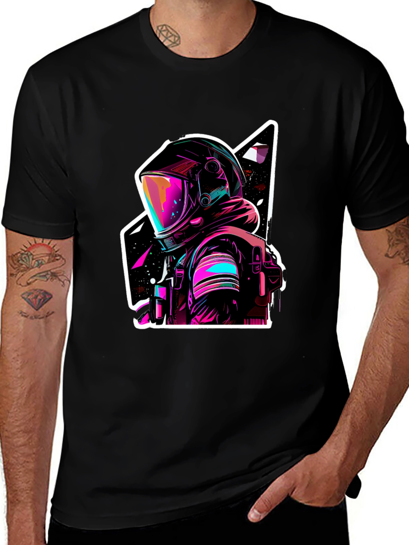 Neon Astronaut Graphic Black T-Shirt