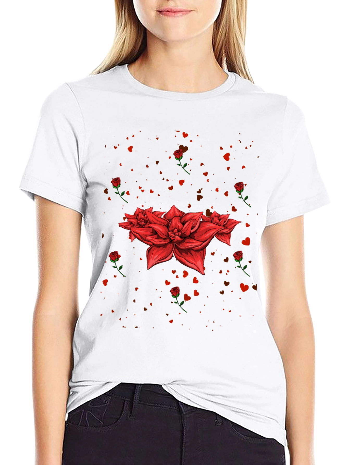 Floral Heart Valentines Day Graphic T-Shirt