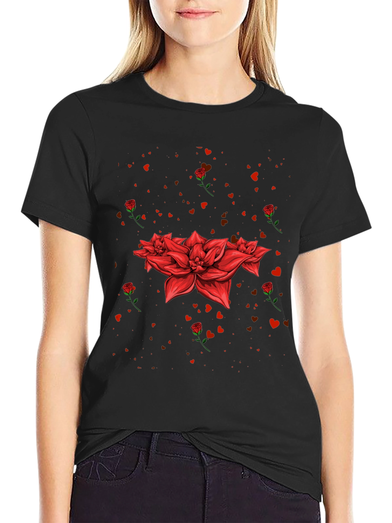 Floral Heart Valentines Day Graphic T-Shirt