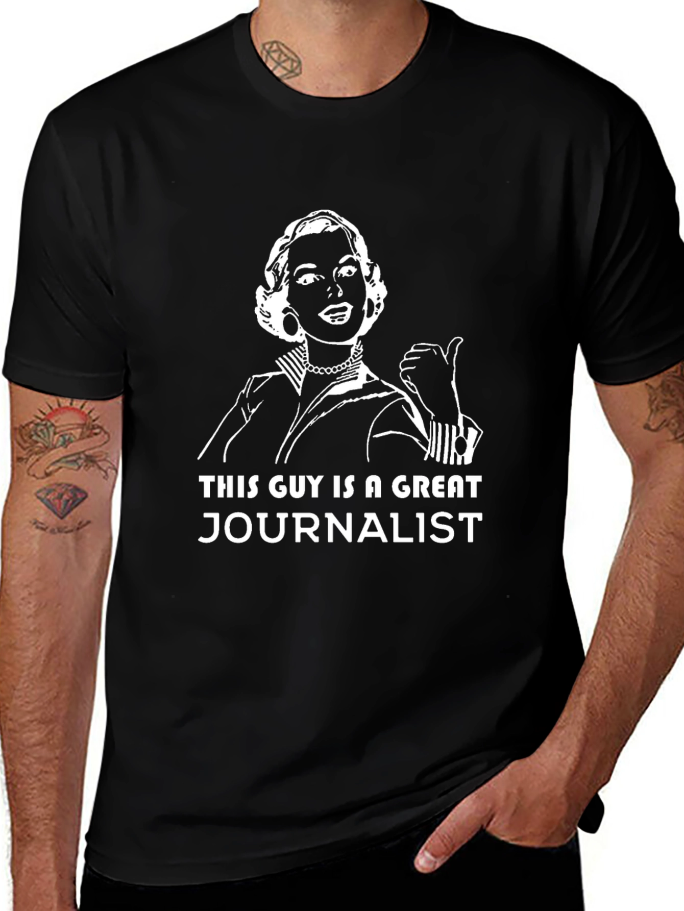 Humorous Journalist Graphic Tee - Black