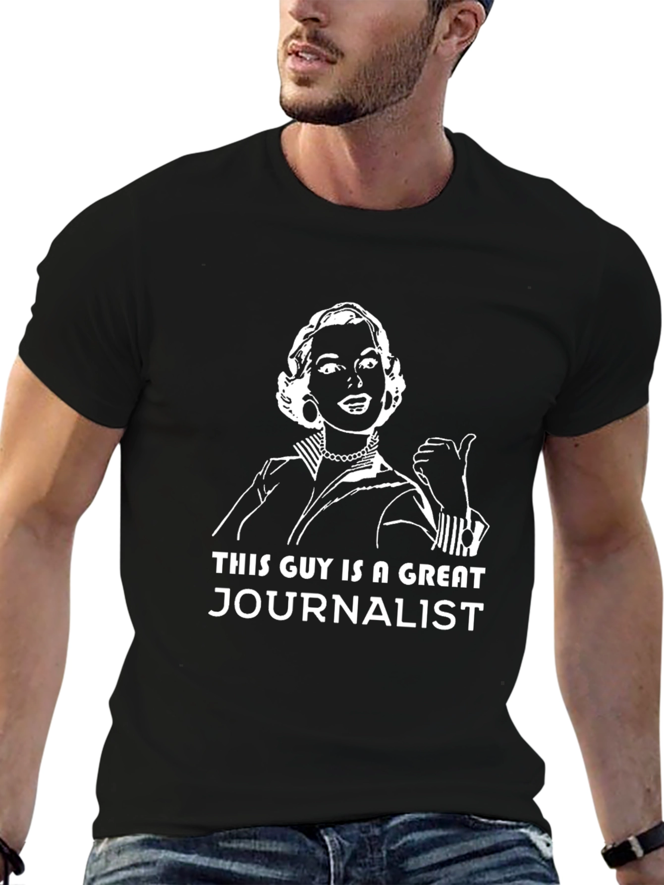 Humorous Journalist Graphic Tee - Black