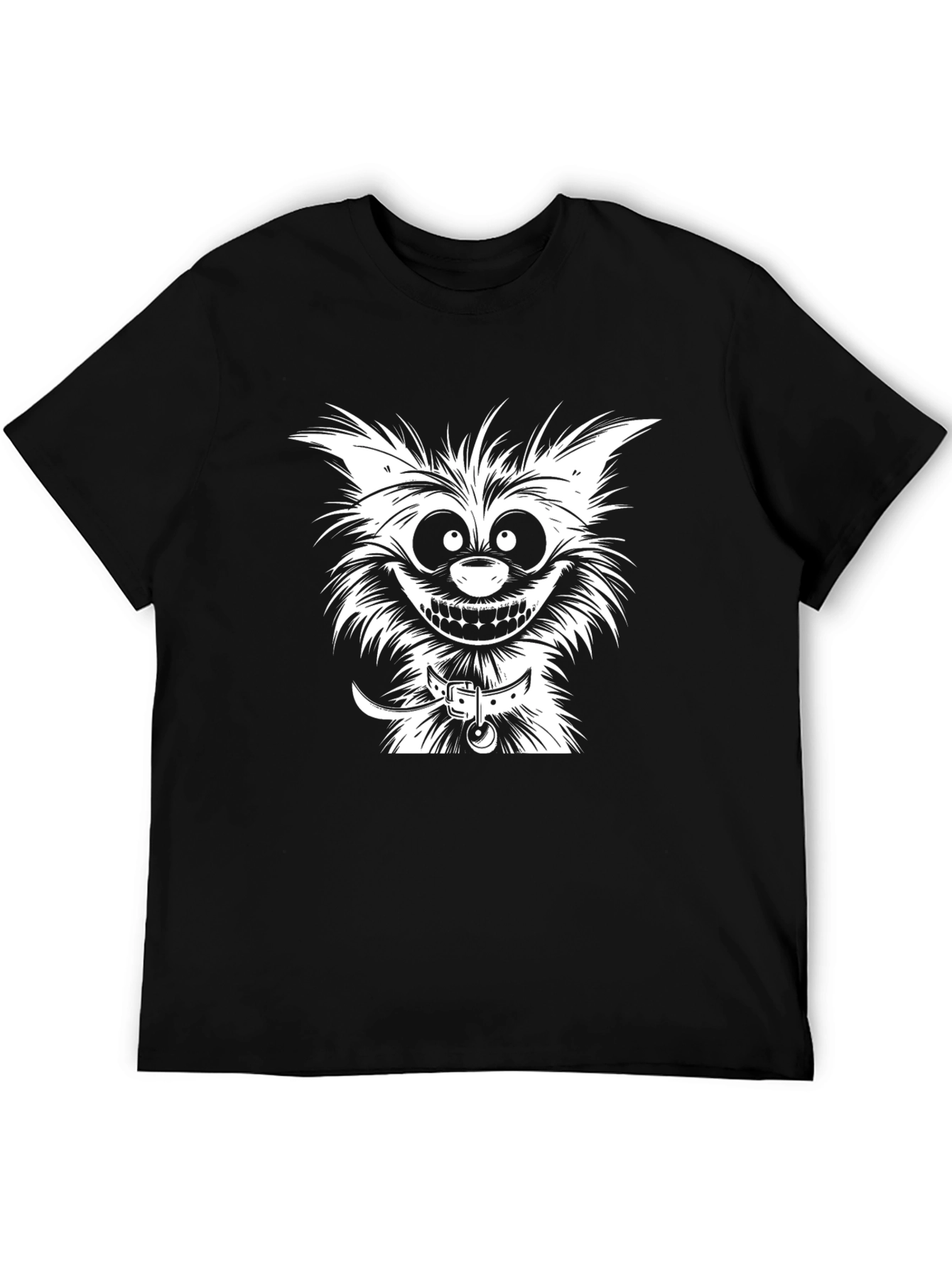 Cartoon Cat Graphic Tee - Black Cotton T-Shirt