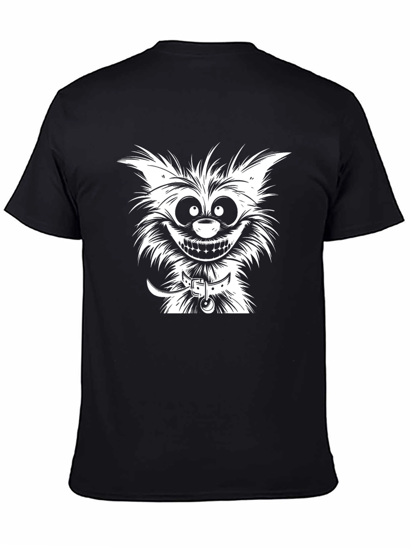 Cartoon Cat Graphic Tee - Black Cotton T-Shirt