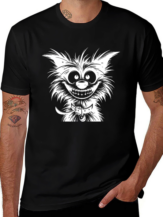 Cartoon Cat Graphic Tee - Black Cotton T-Shirt