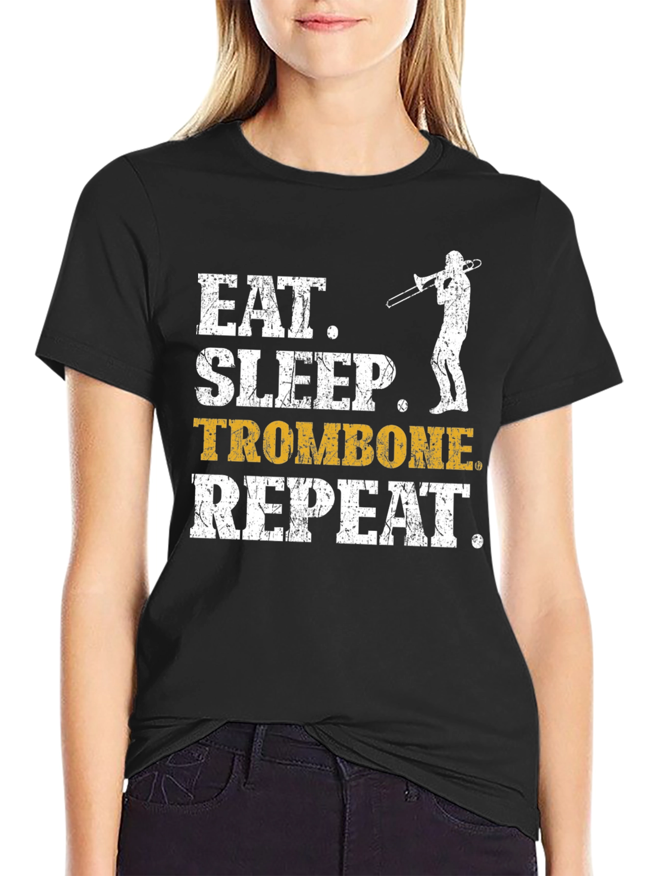 Eat Sleep Trombone Repeat Black T-Shirt