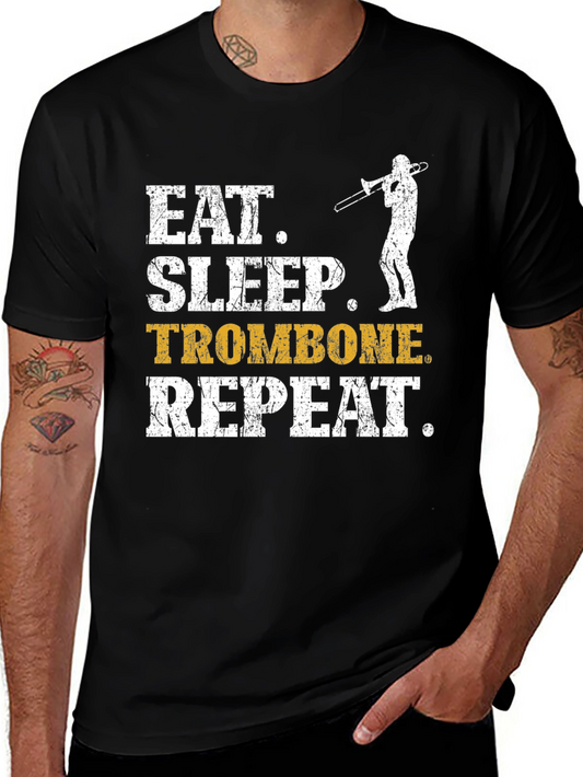 Eat Sleep Trombone Repeat Black T-Shirt