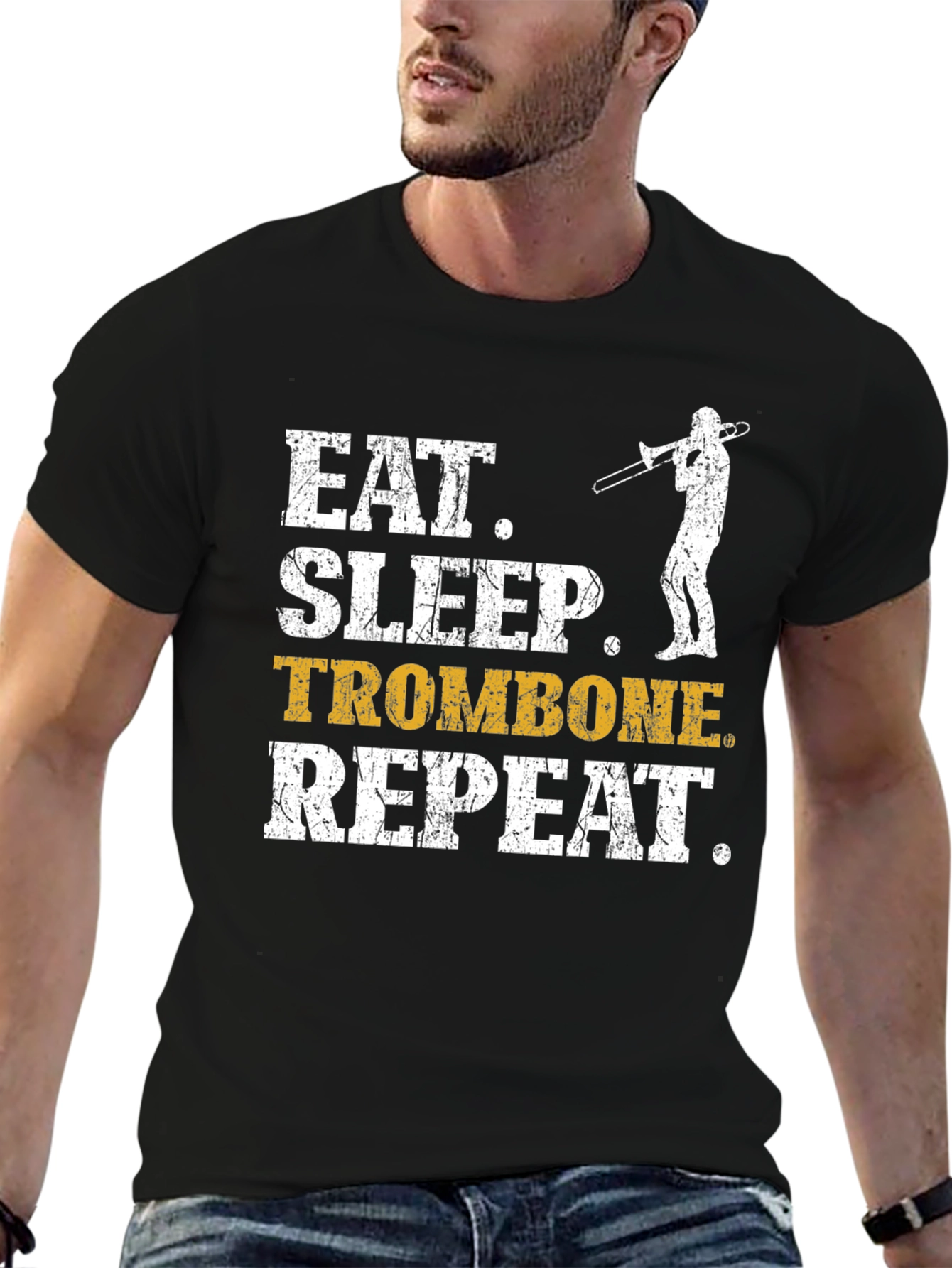 Eat Sleep Trombone Repeat Black T-Shirt