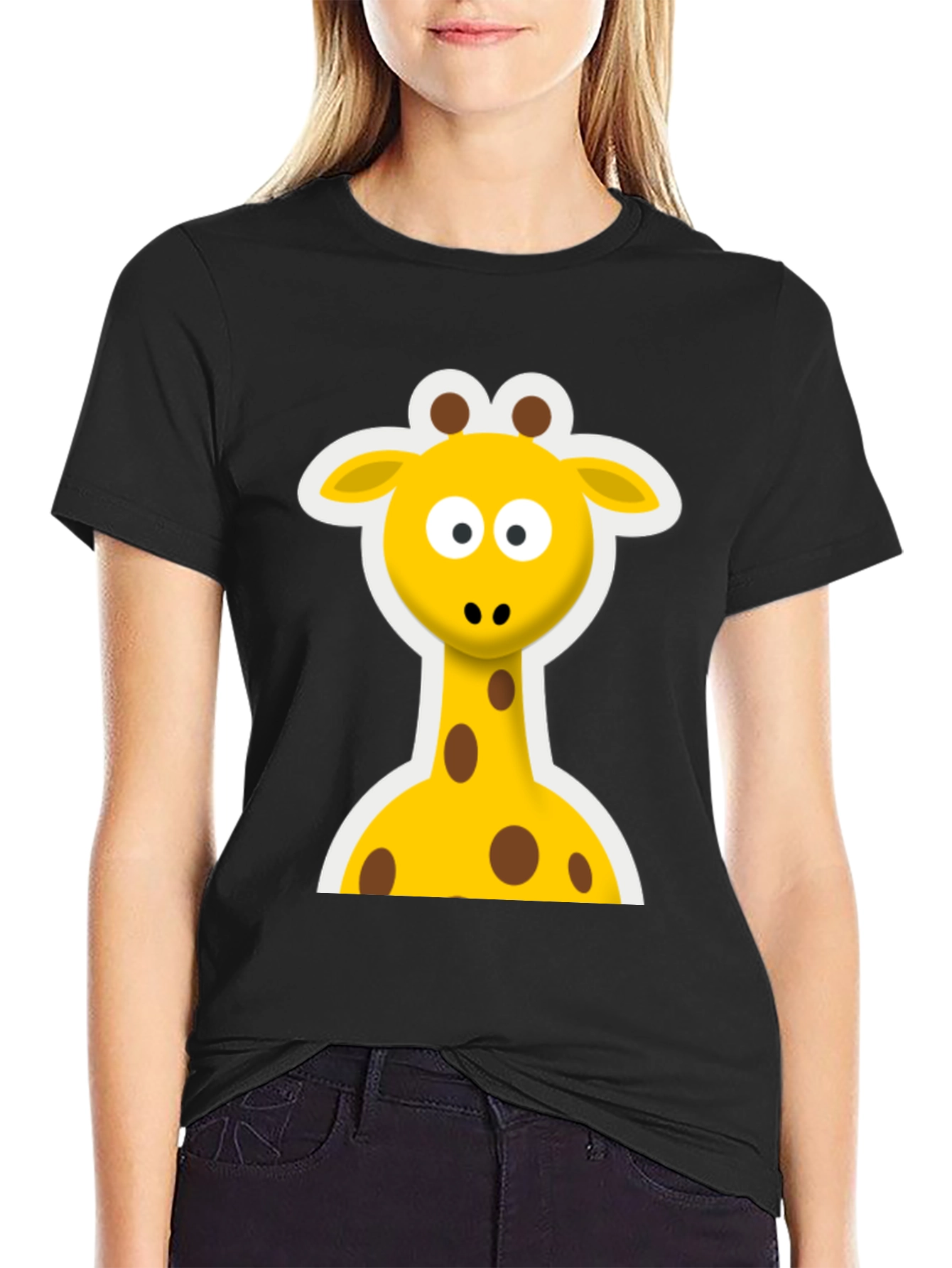Cute Giraffe Graphic Black T-Shirt