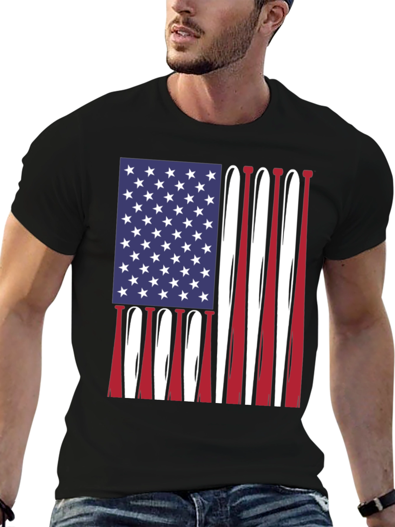 American Flag Baseball Bats Graphic T-Shirt