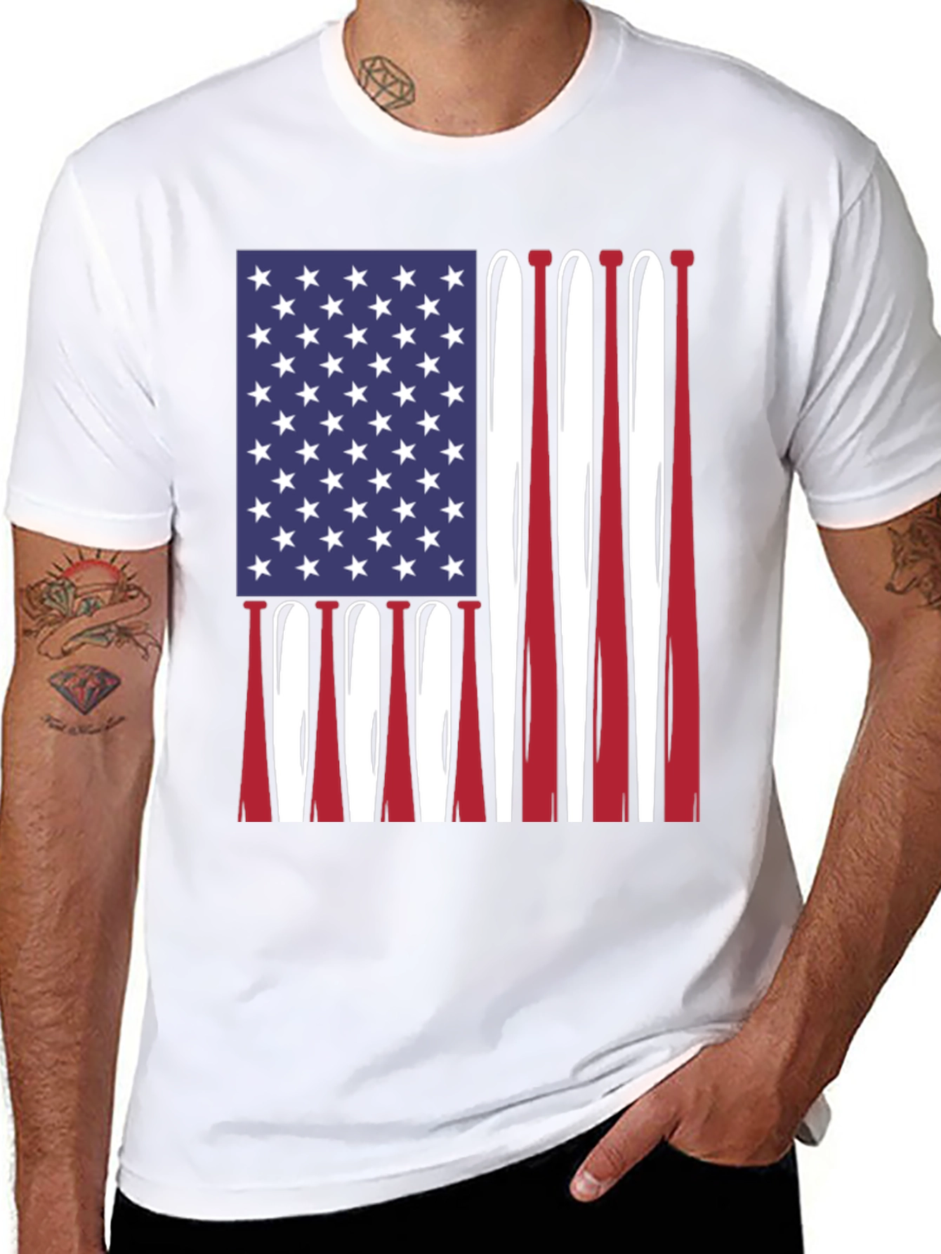 American Flag Baseball Bats Graphic T-Shirt
