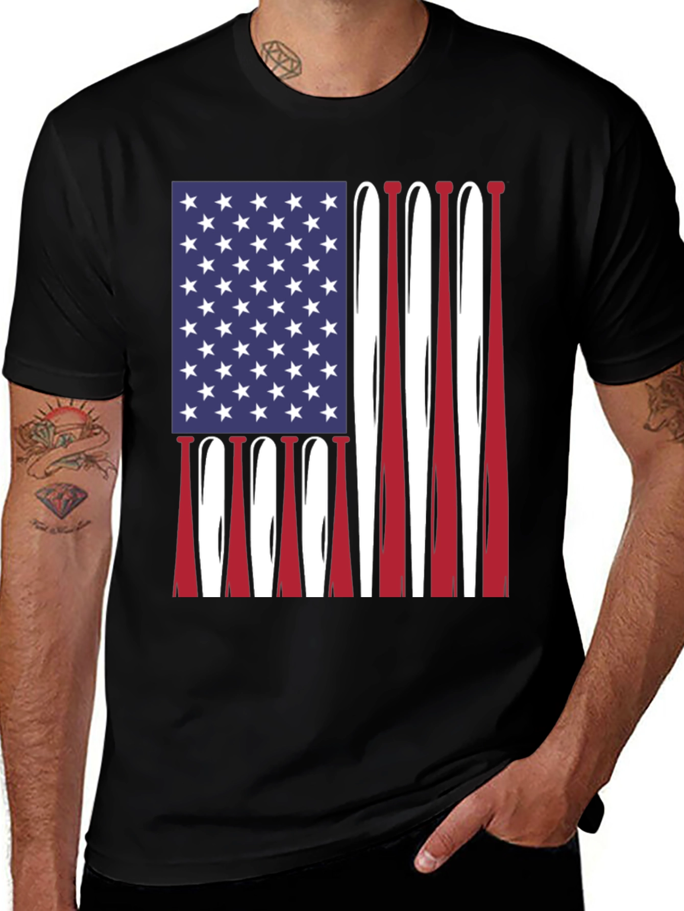 American Flag Baseball Bats Graphic T-Shirt