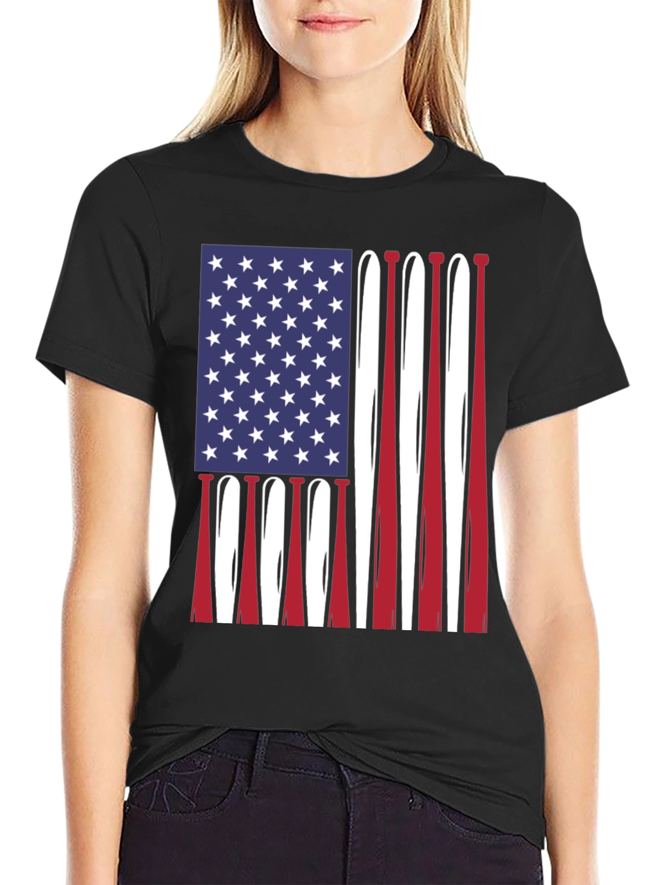 American Flag Baseball Bats Graphic T-Shirt
