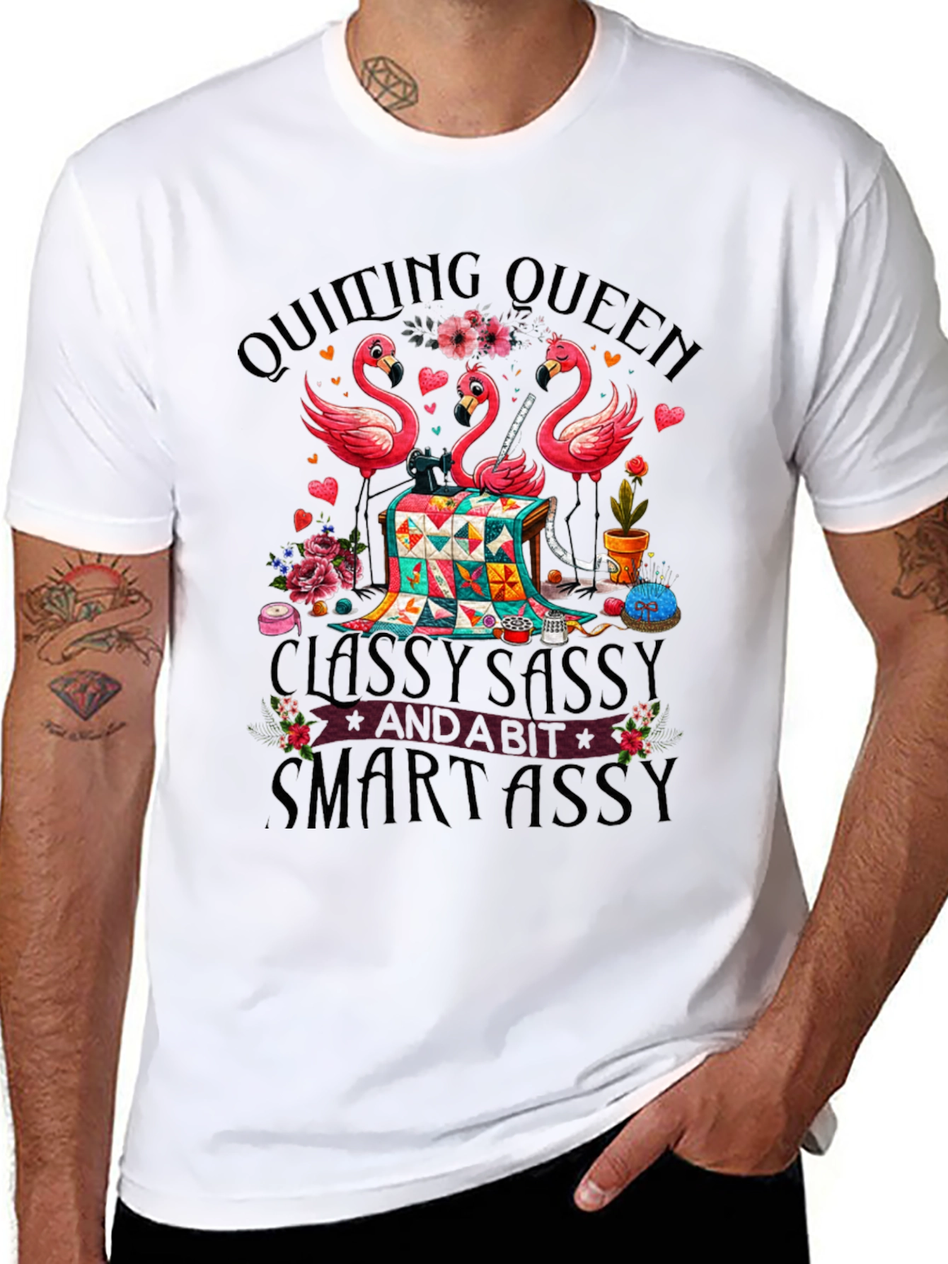 Quilting Queen Flamingo T-Shirt: Classy Sassy & Smartassy