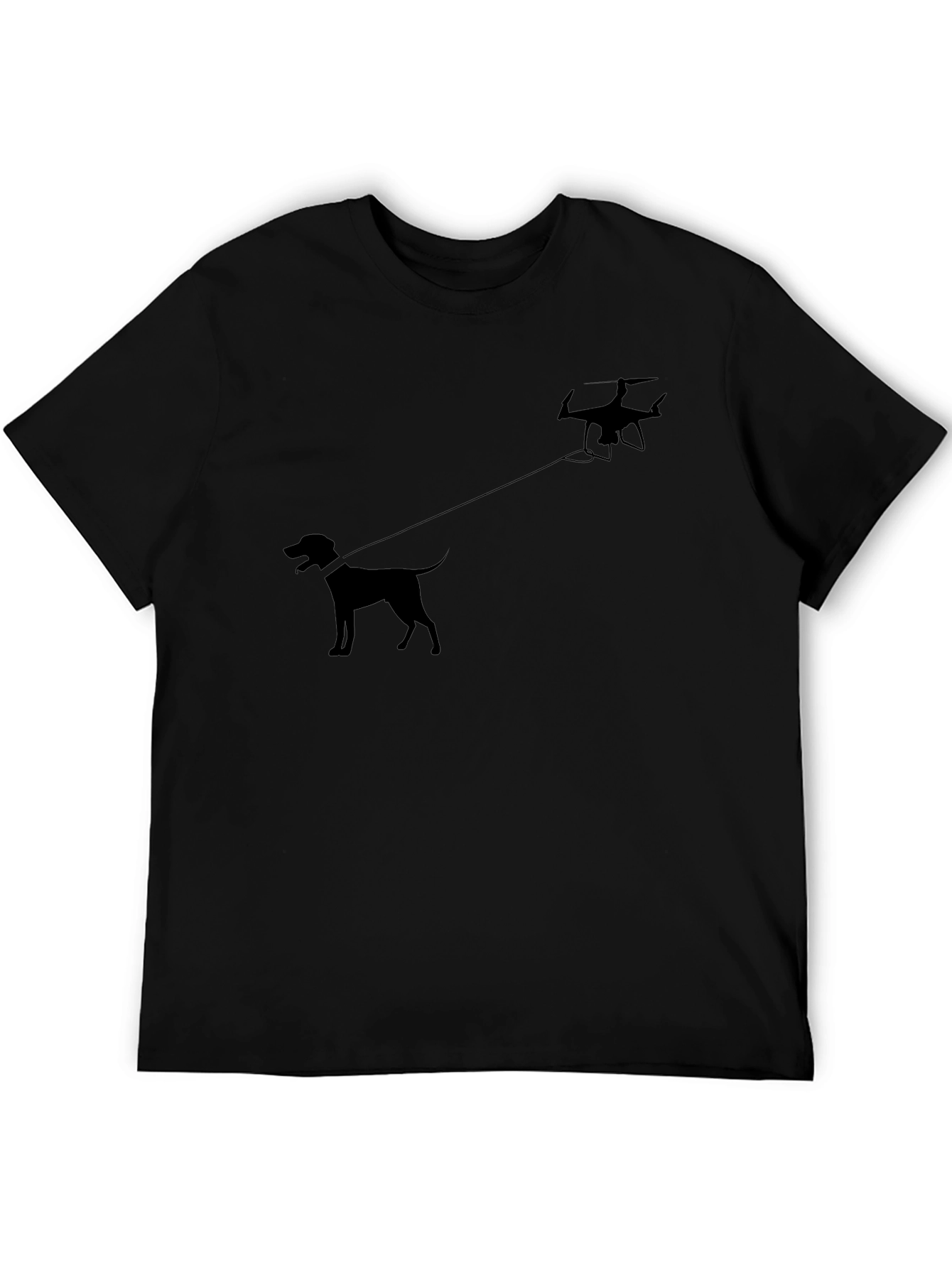 Drone Dog Walker Graphic T-Shirt - Black Cotton