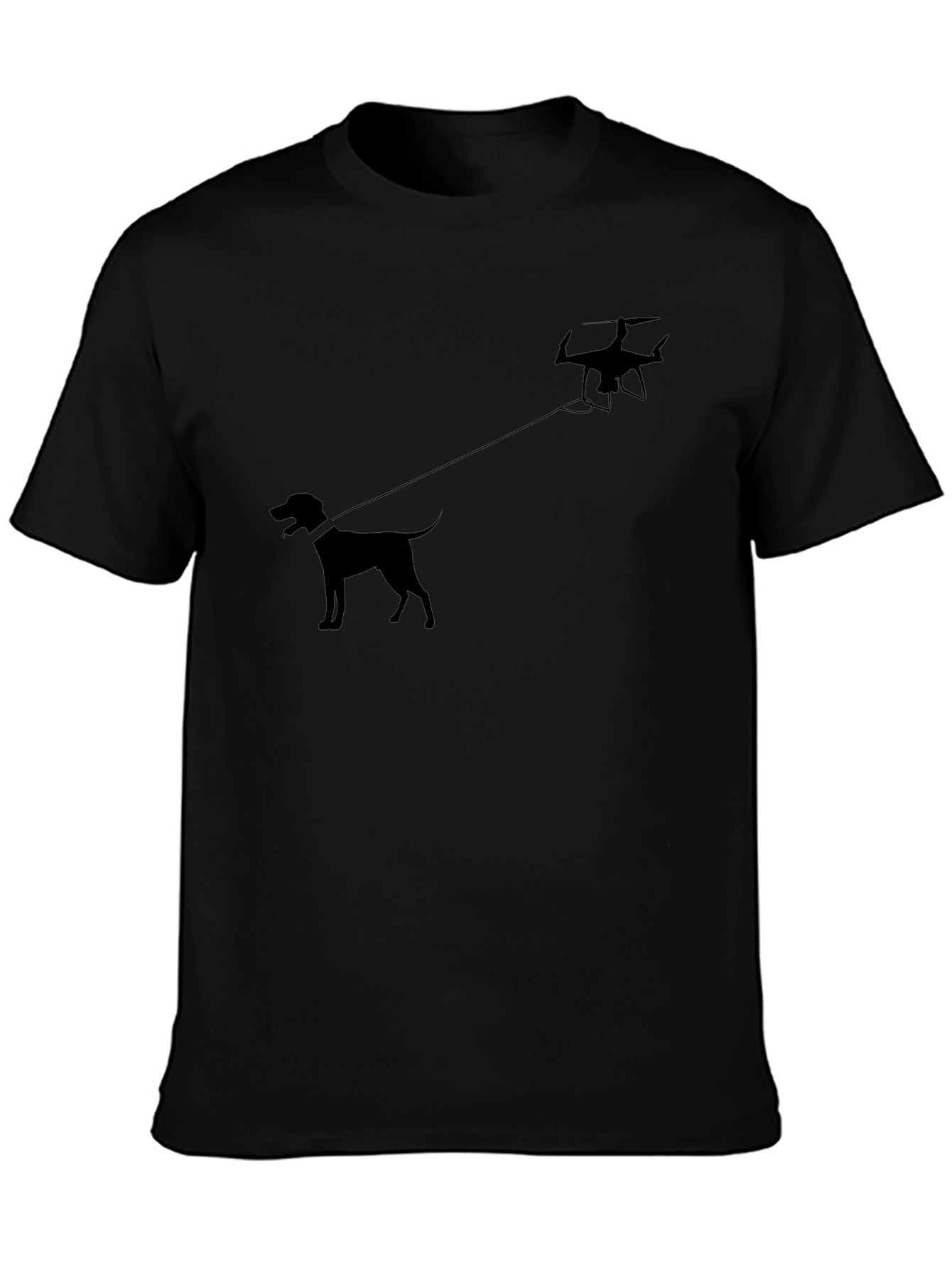 Drone Dog Walker Graphic T-Shirt - Black Cotton