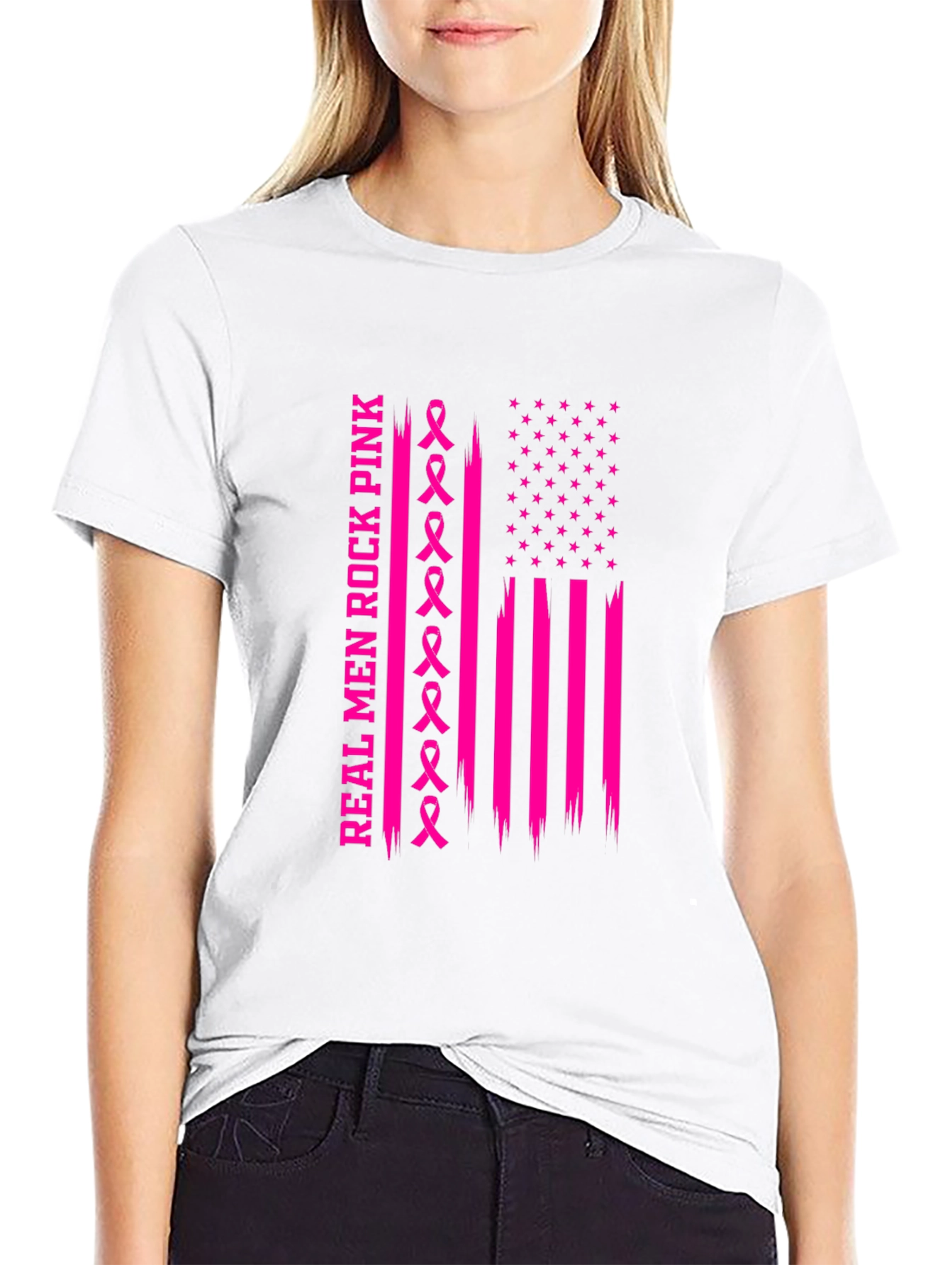 Real Men Rock Pink Breast Cancer Awareness T-Shirt