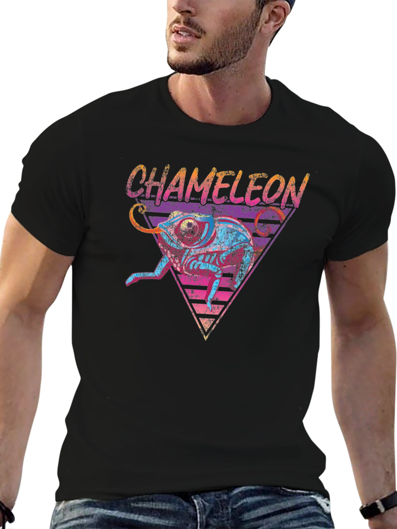 Retro Chameleon Graphic Tee - Cool Animal T-Shirt