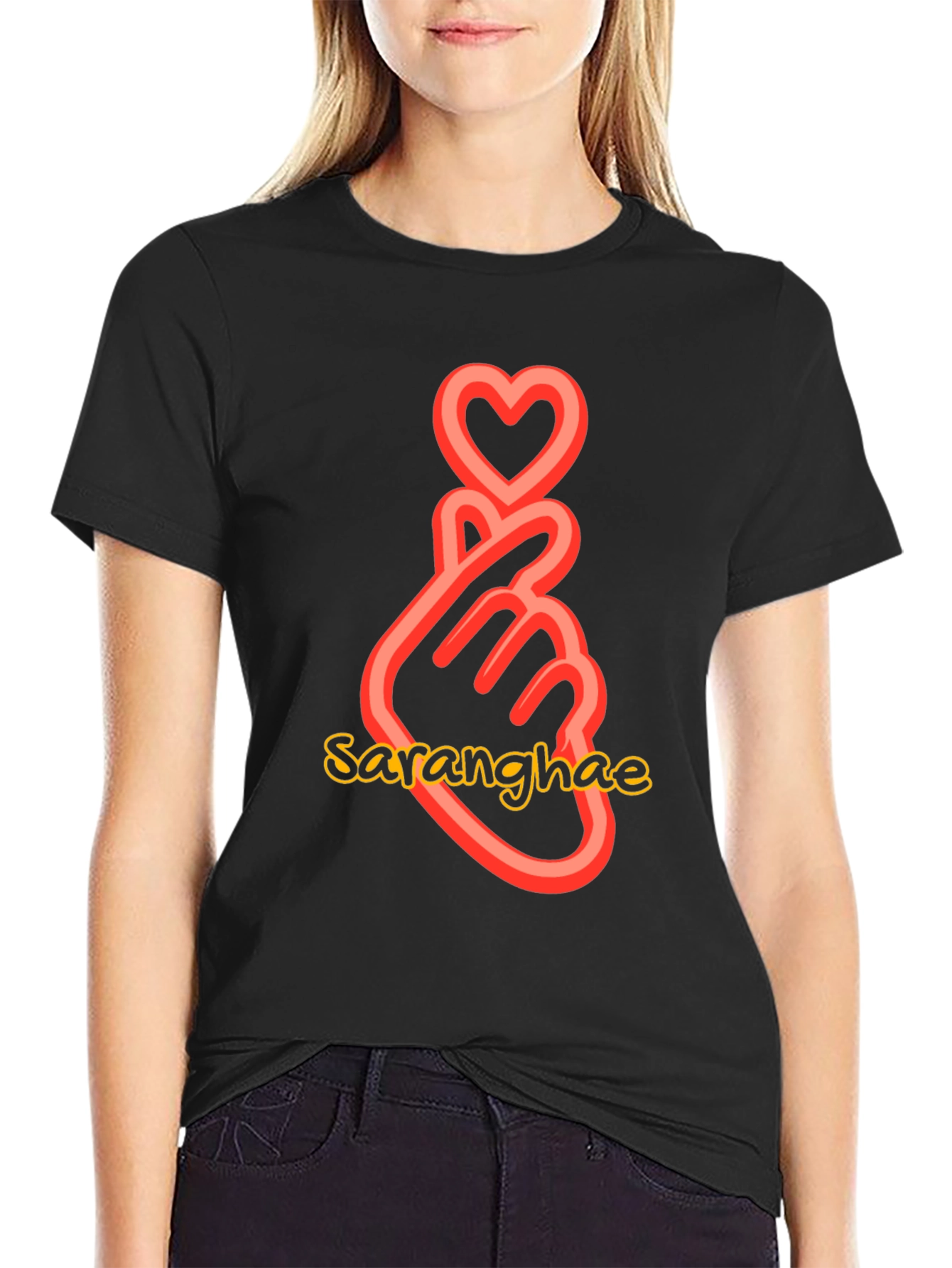 Sarangahe Finger Heart Black T-Shirt