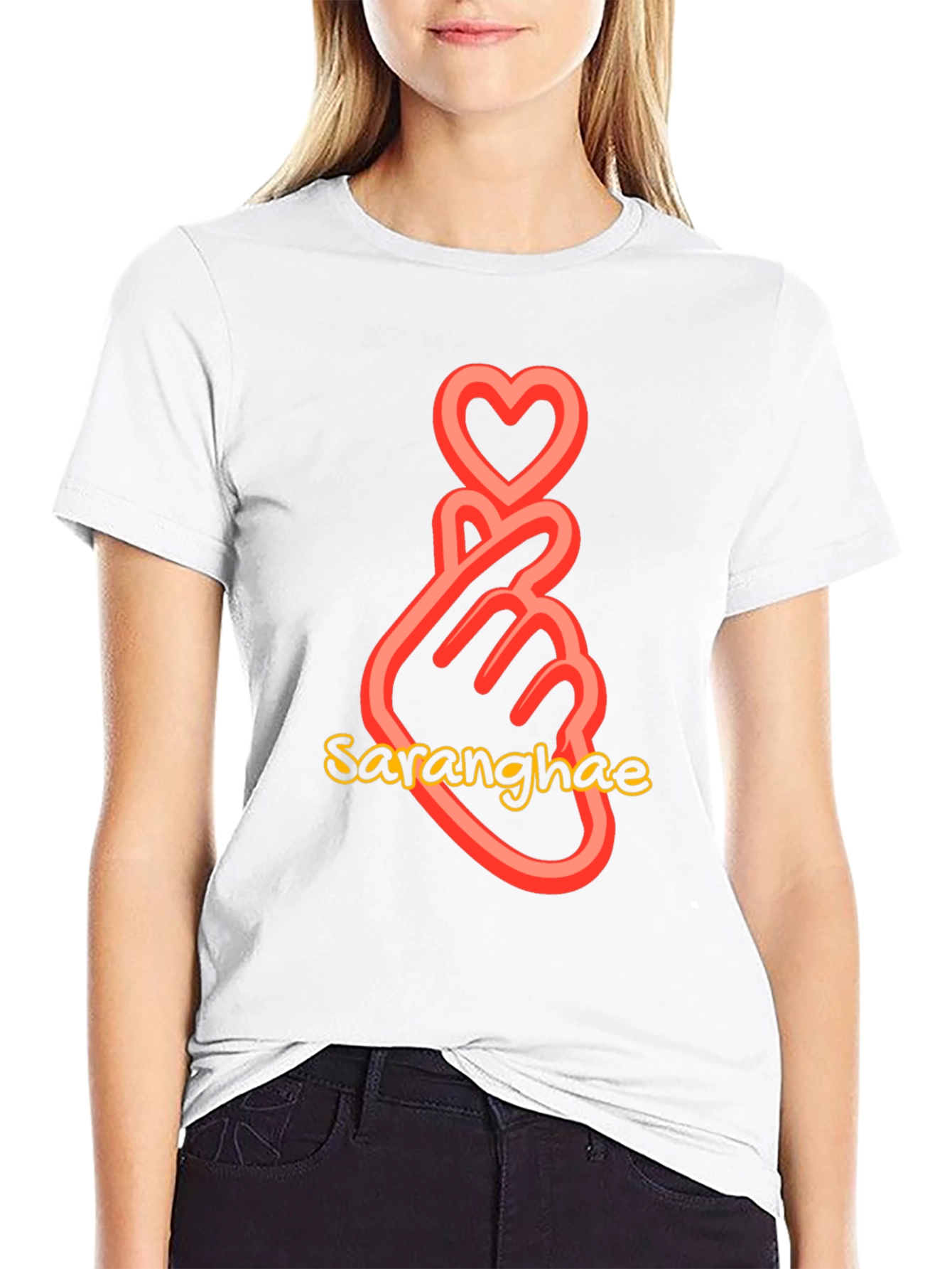 Sarangahe Finger Heart Black T-Shirt